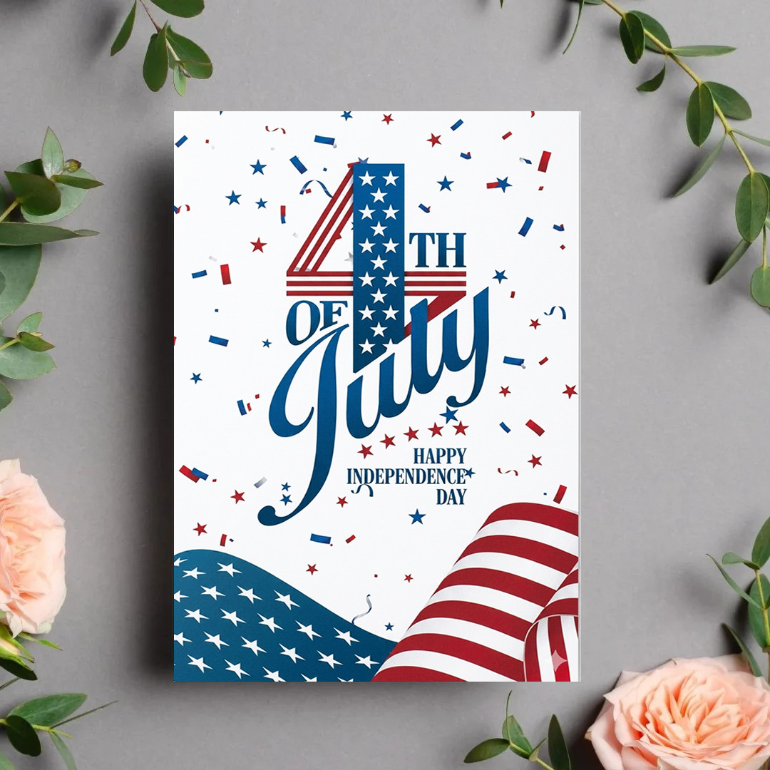 Happy 4th of July Greeting Card Independence Day Patriotic American Flag USA
