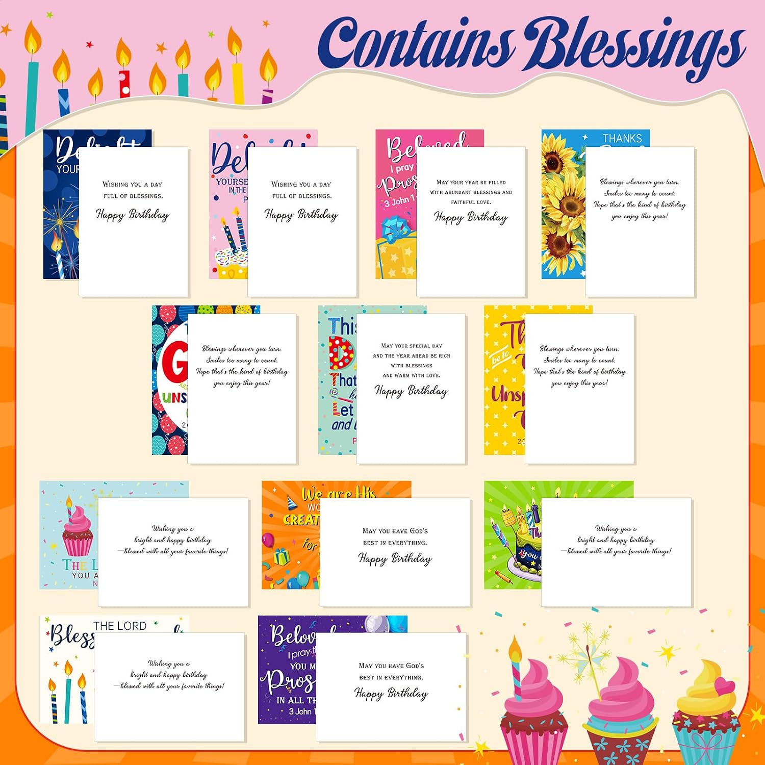 48 Pack Religious Christian Birthday Cards Bulk with Scripture Assorted Bible Ve