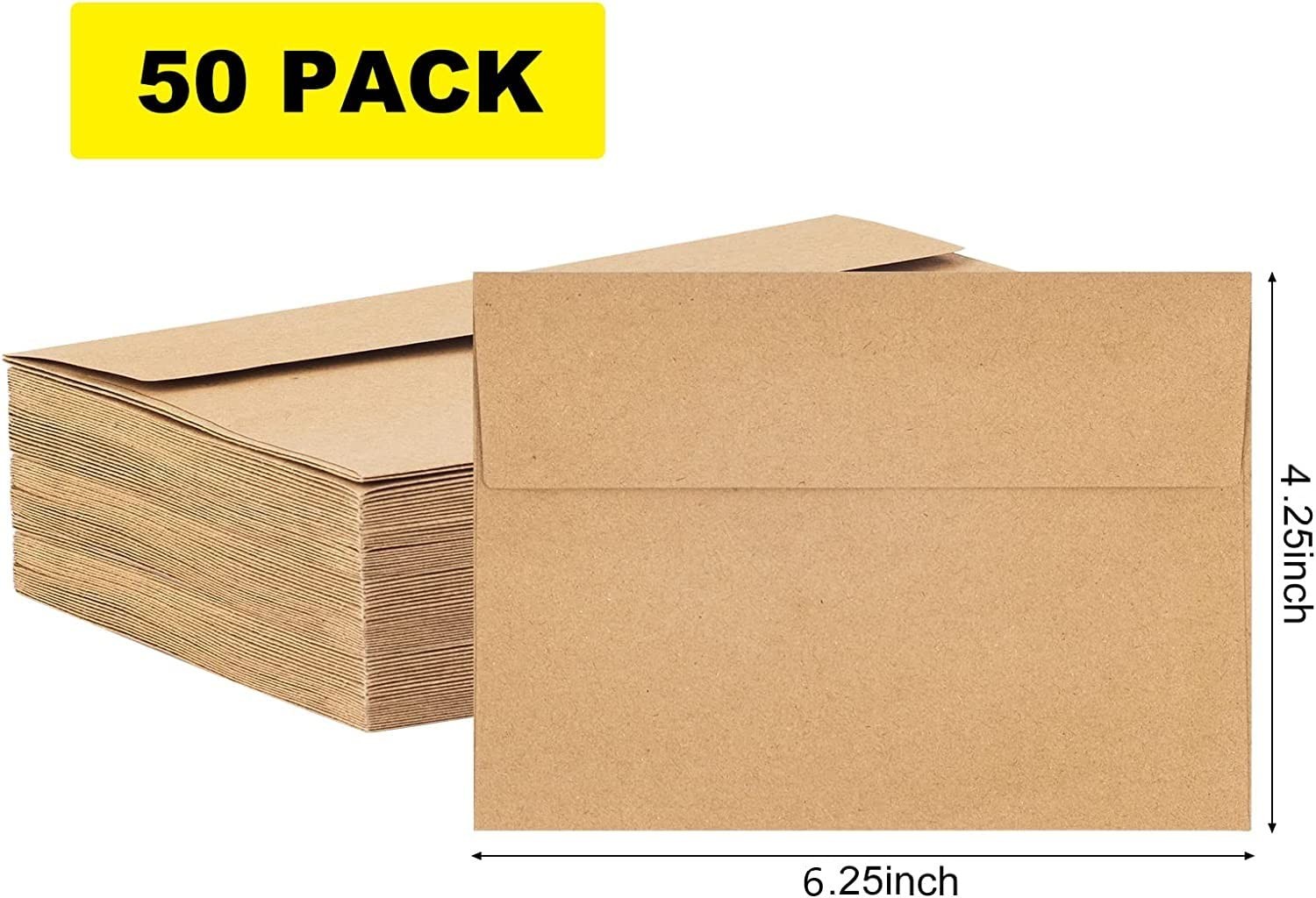 50 Pack Kraft Envelopes 4 x 6 Inch Brown Kraft Paper Envelopes for Invitatio…