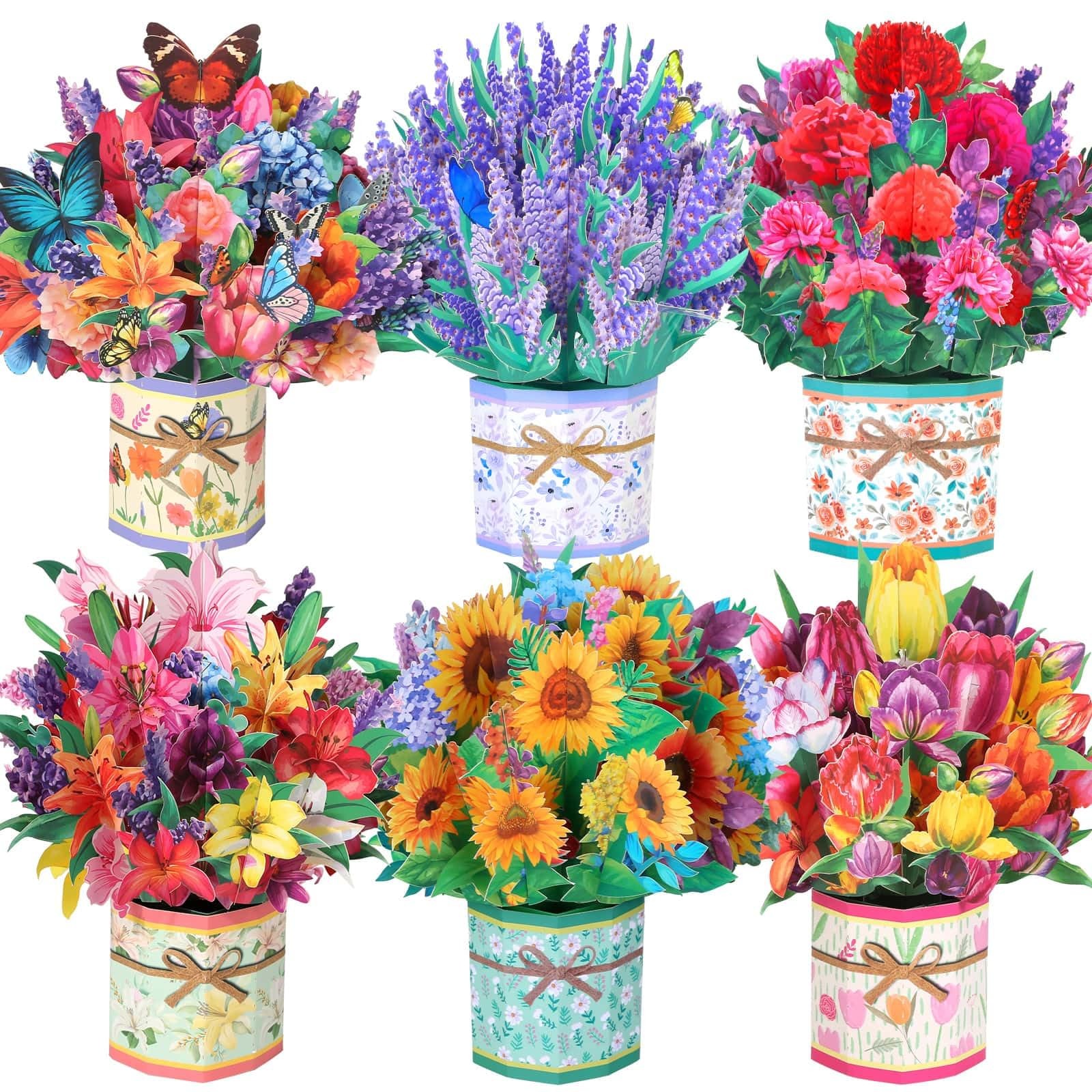 6 Pack Paper Flower Pop Up Cards, Flower Bouquet Card Popup 3D Greeting Cards…