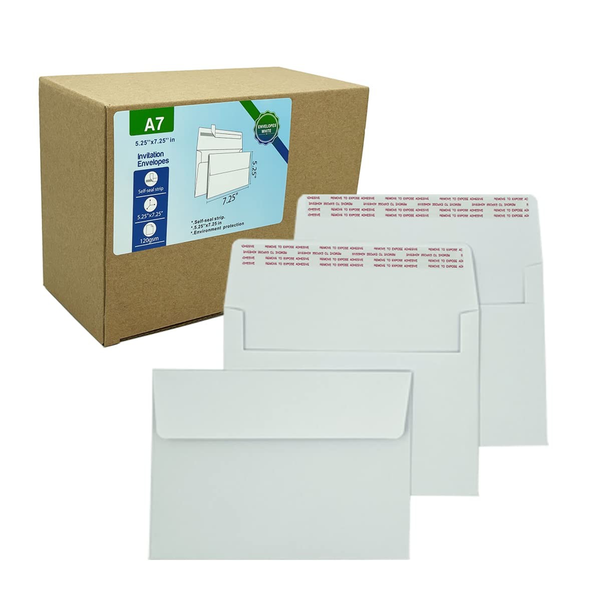 120 PCS A7 Invitation Envelopes 5.25×7.25 Inch 120GSM White Quick SelfSeal