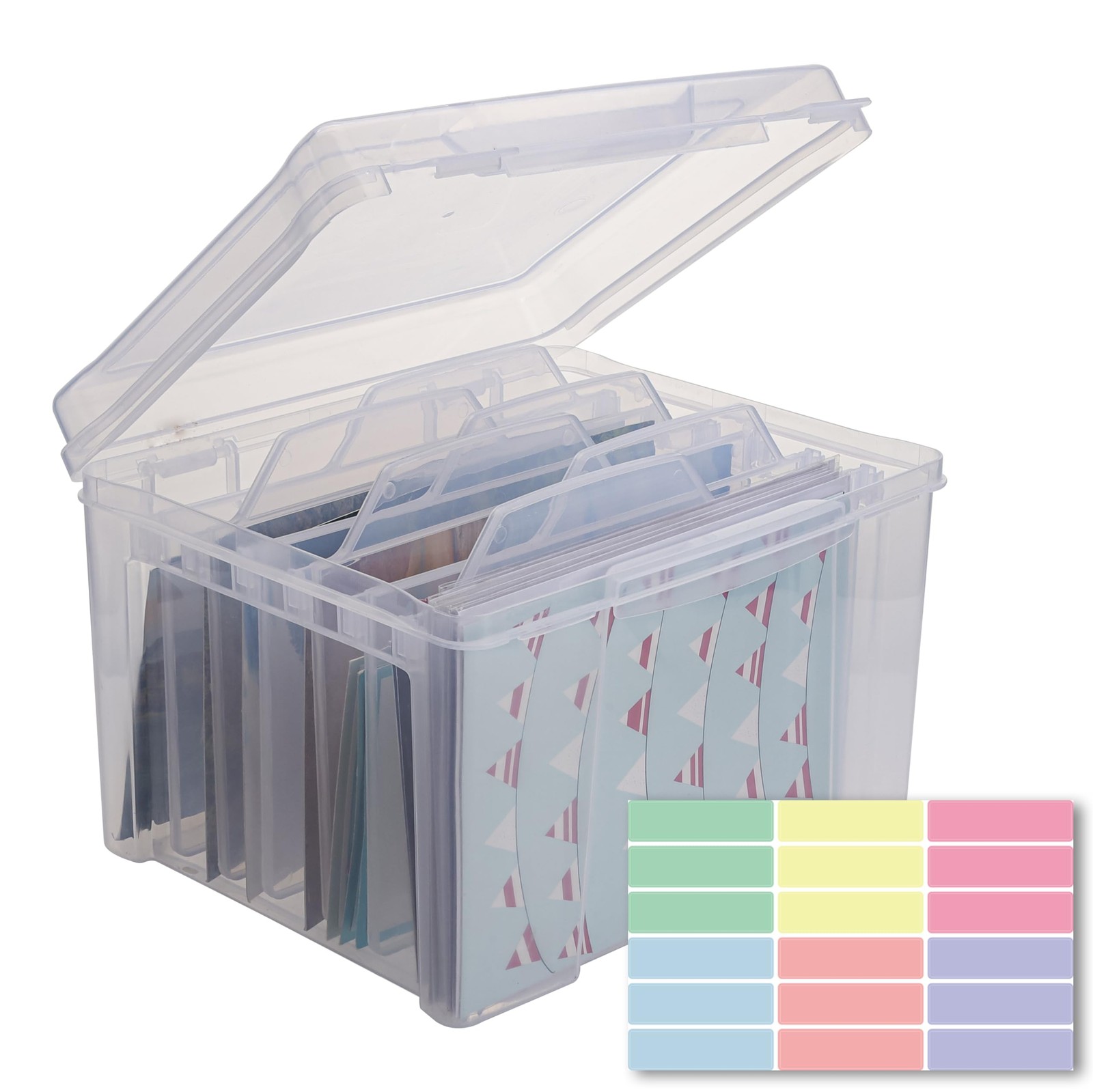 Greeting Card Storage Box with 6 Removable Dividers for Photos & Crafts