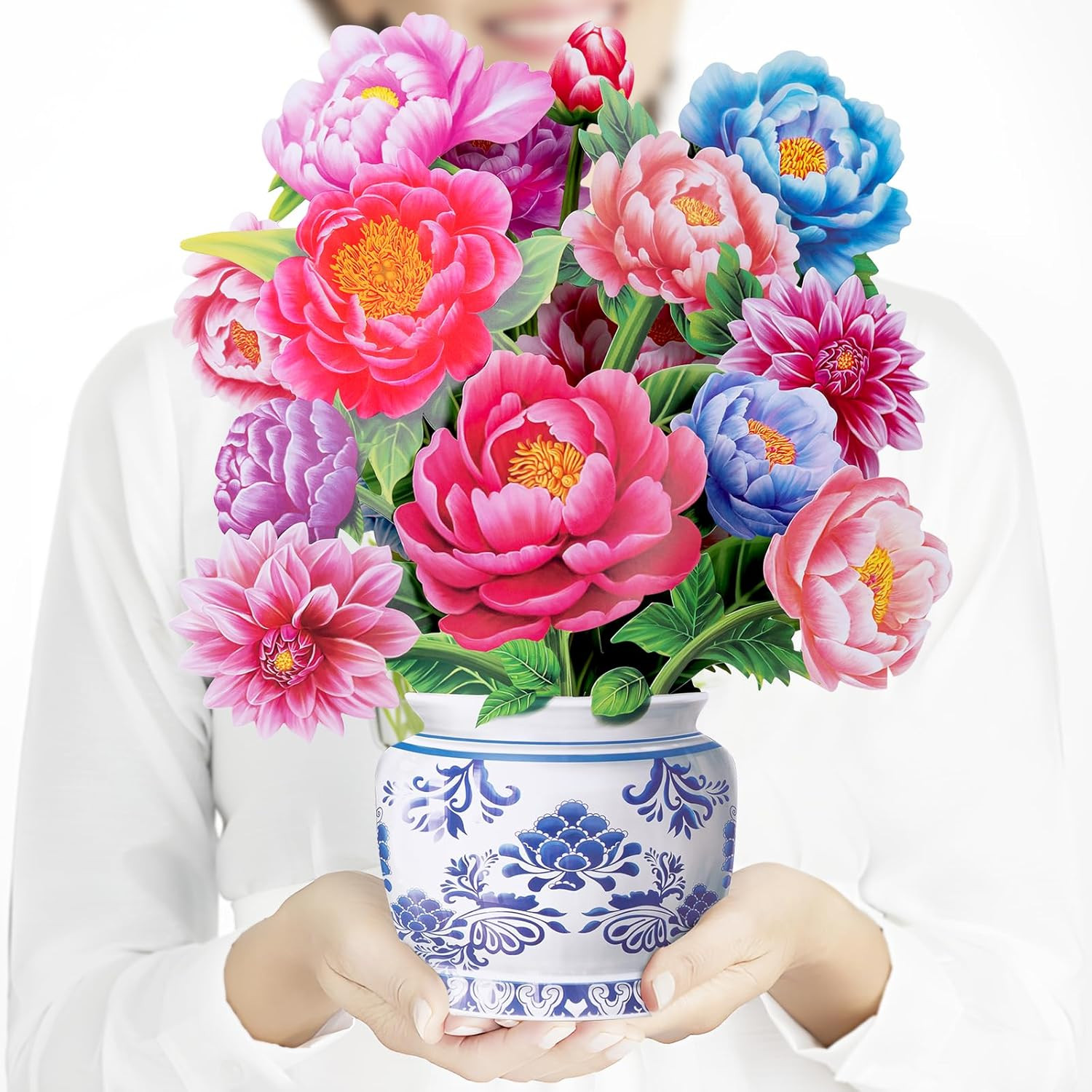 Pop up Flower Card, 3D Paper Flowers Bouquet – 14″ Peony, Birthday, Mother’S Day