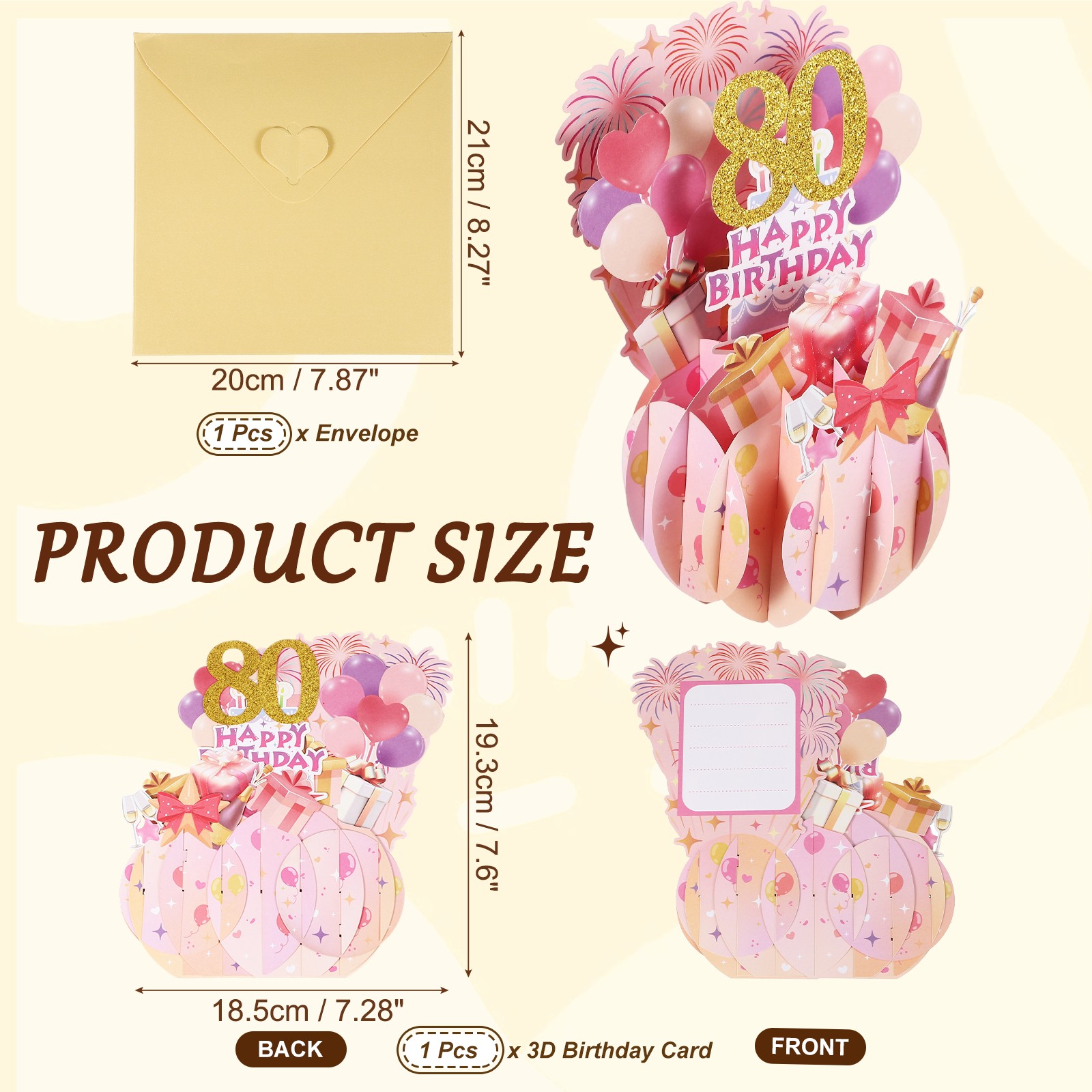 80th Birthday Card, 80 Years Old Funny Birthday Card, Style 2&Gold Pink