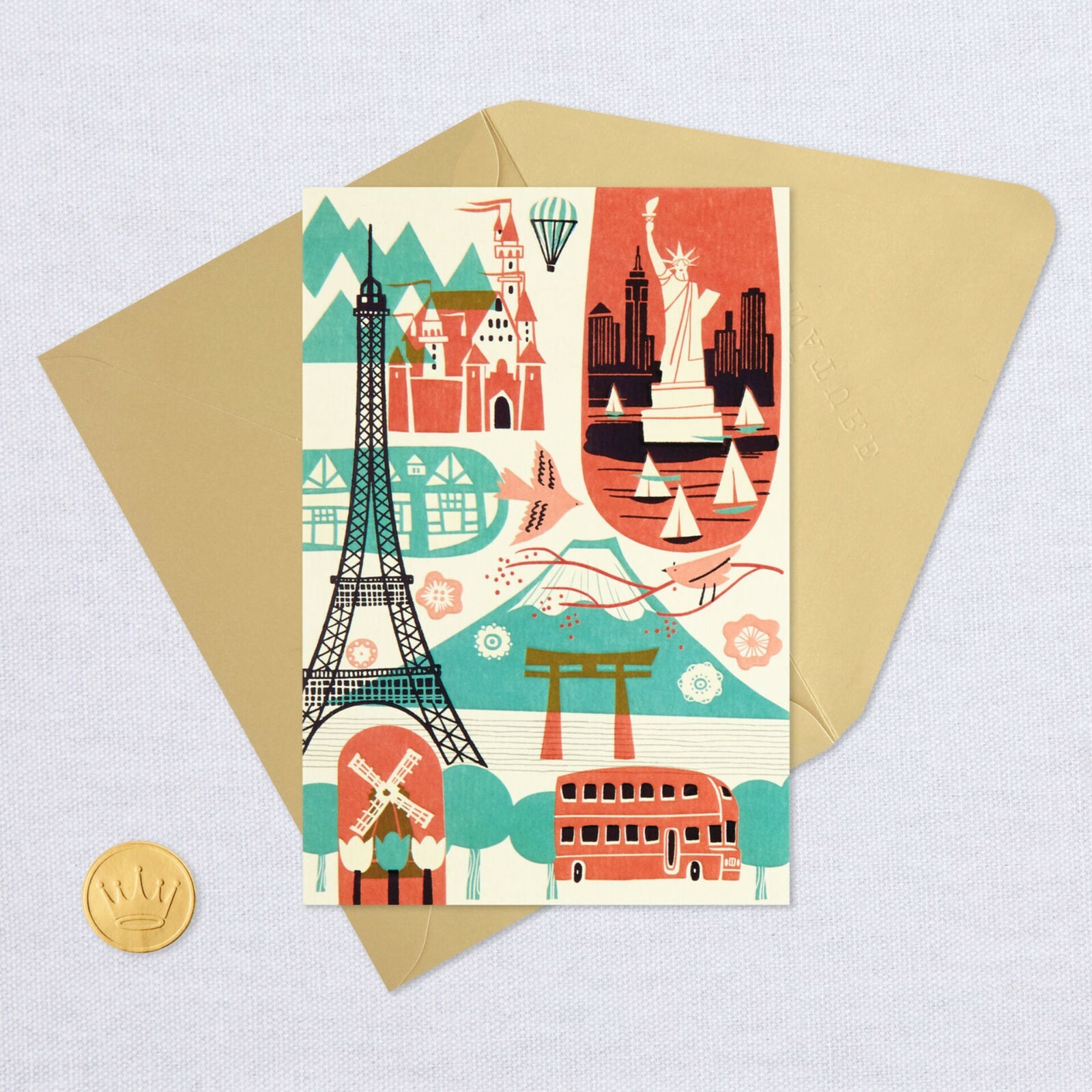 Hallmark Blank Card by Signature ~ Embossed Statue Liberty Eiffel Tower Monument