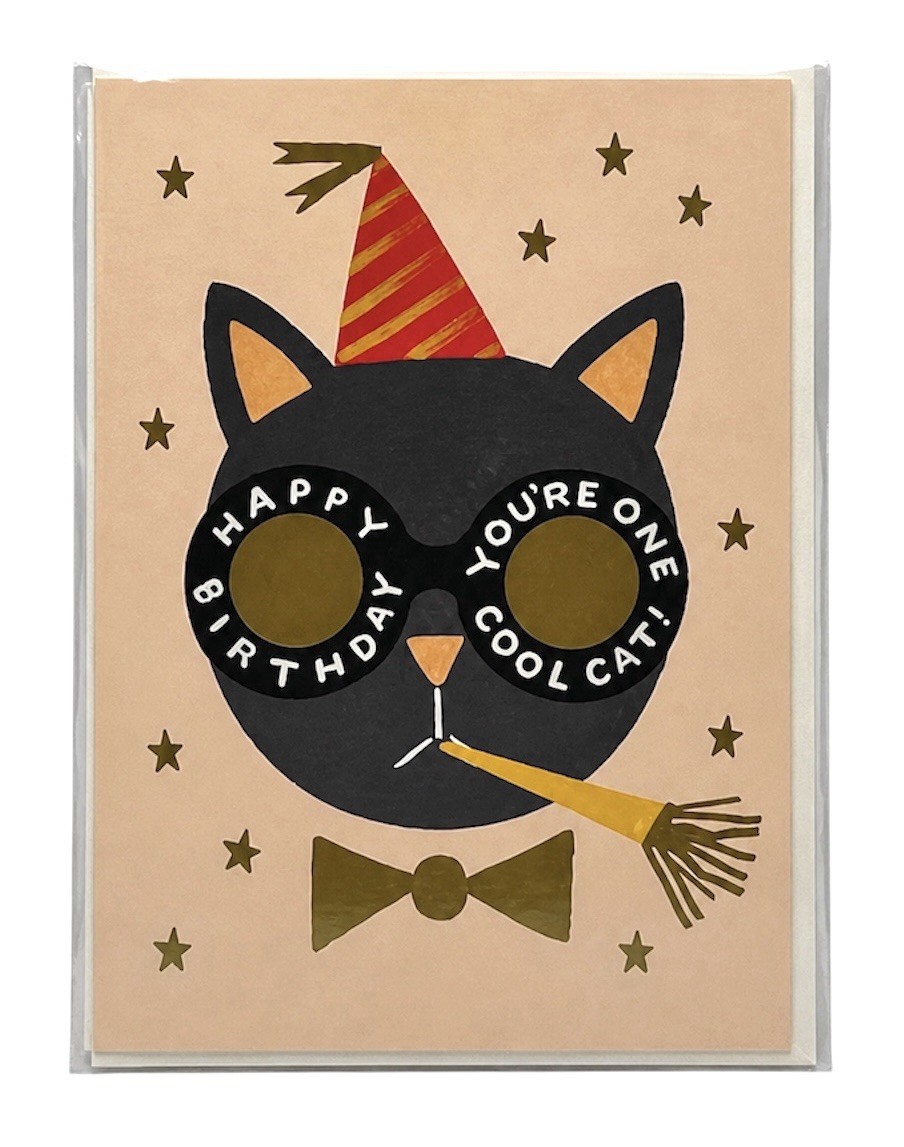 RIFLE PAPER CO One Cool Cat Birthday Card, Folded Blank A2 Card & Envelope