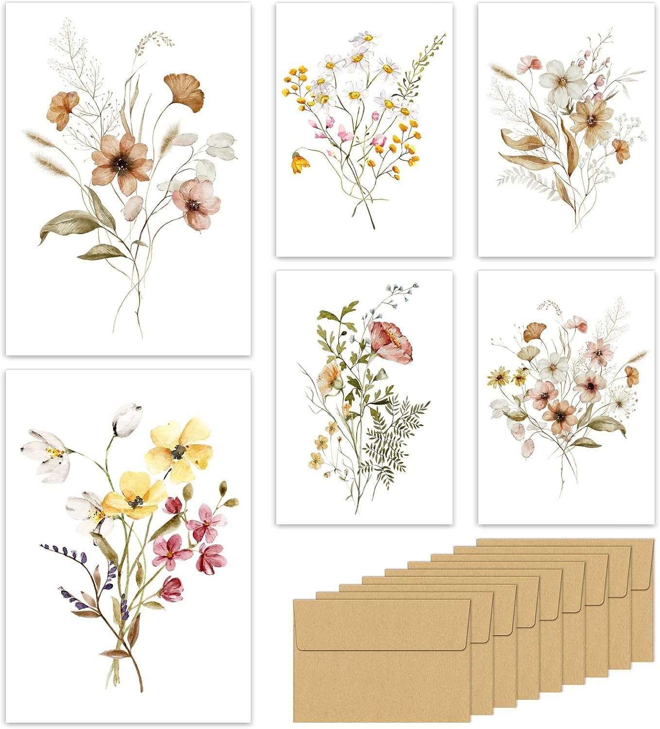 Blank Cards,Blank Greeting Cards 4X6,30 Pack 6 Assorted Floral Designs Blank Gre