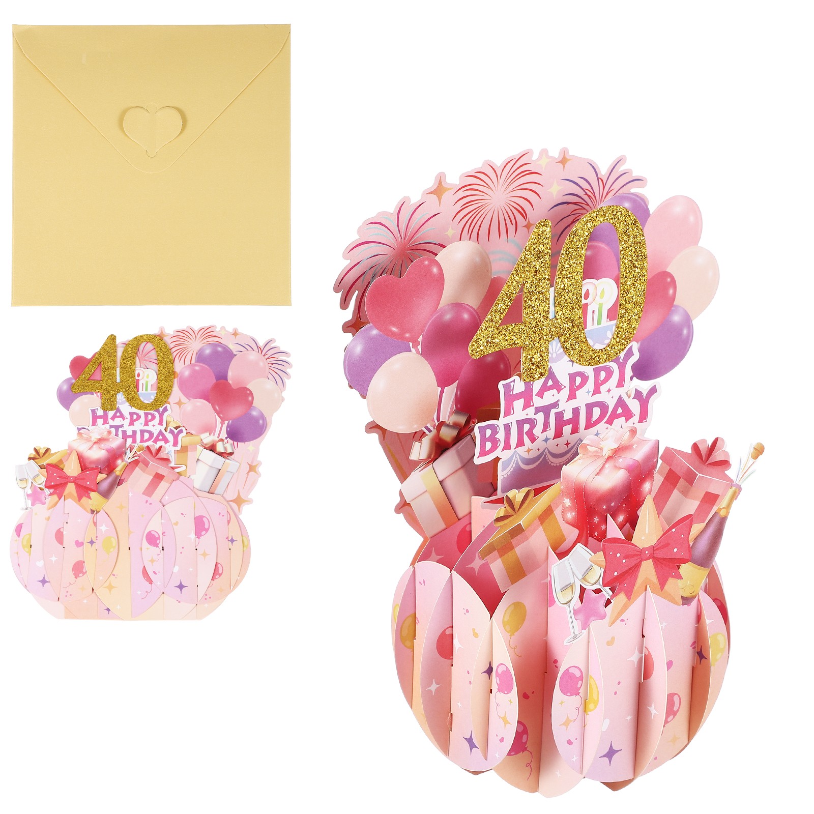 40th Birthday Card, 40 Years Old Funny Birthday Card, Style 2&Gold Pink
