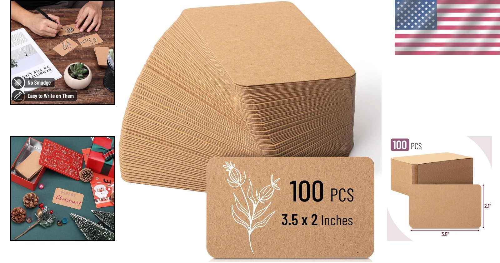 Versatile Blank Kraft Note Cards, 3.5”x2.1”, 100 Cards for Creative Projects