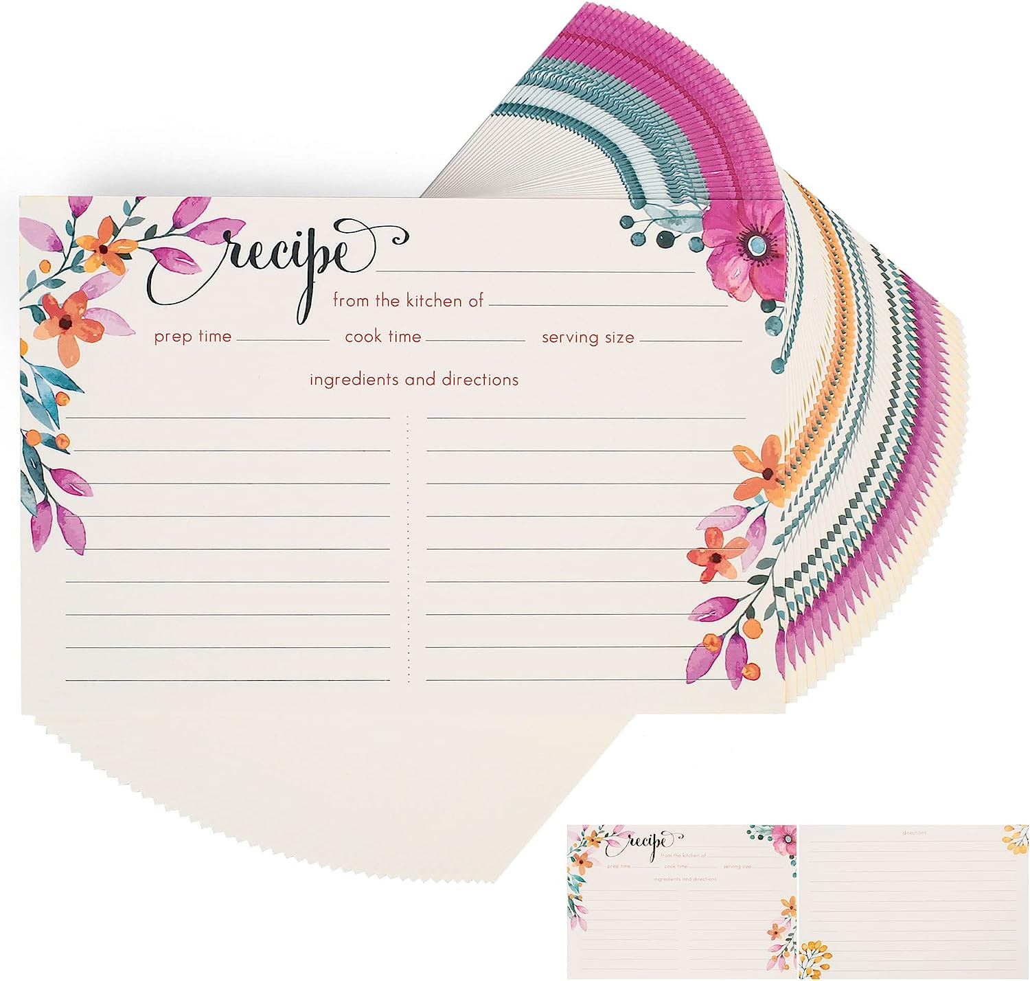 Recipe Cards, 4X6 Inch, 60 Count, Double Sided, Blank Recipe Cardstock, Floral R
