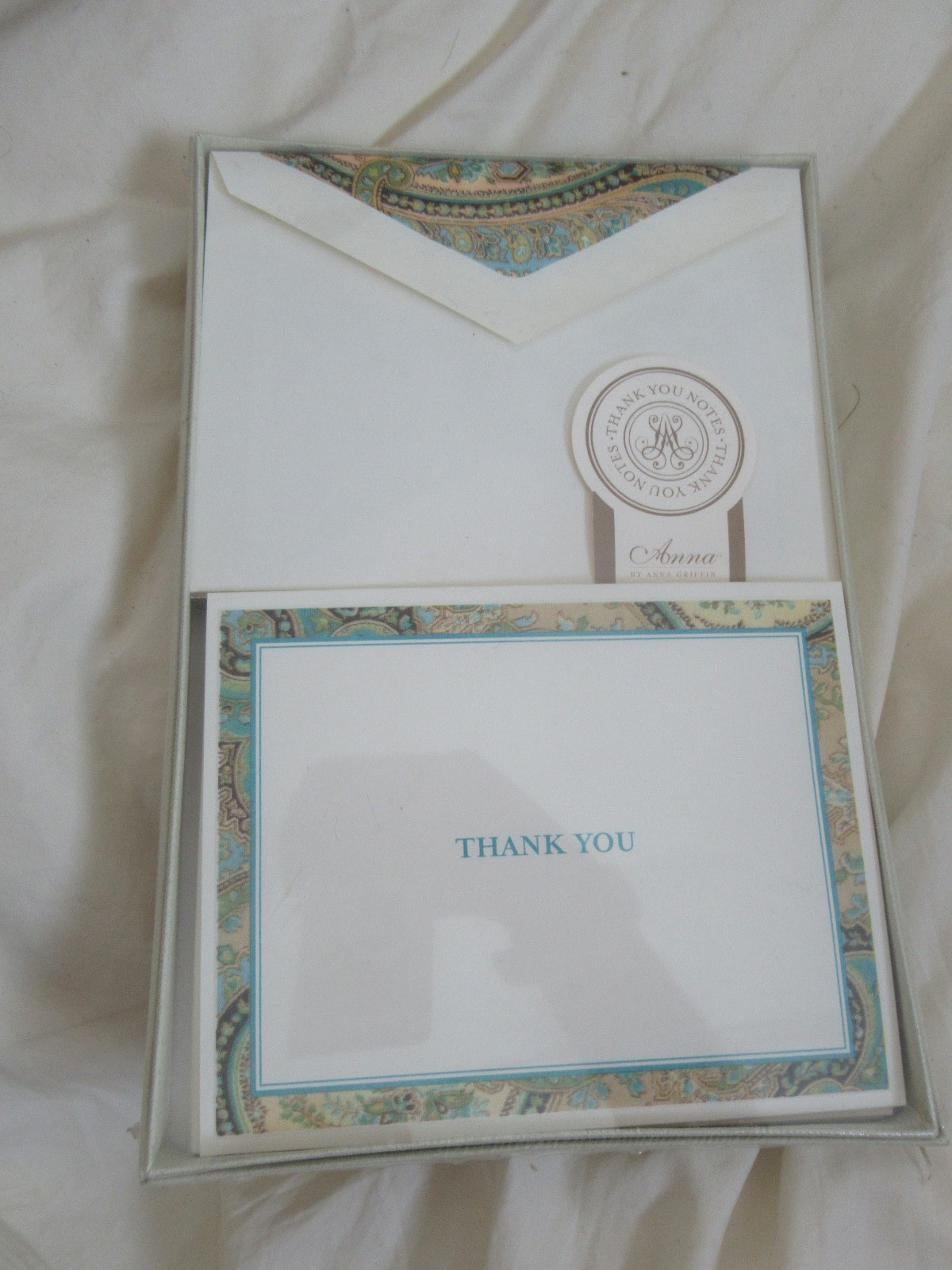 Anna Griffin Thank you Cards Blue Medallion Flat Panel Embossed Box of 10