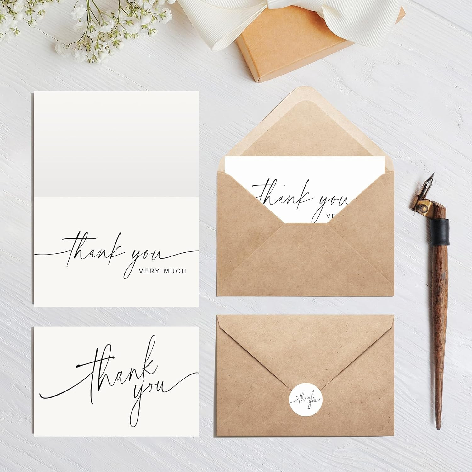 100 PACK Thank You Cards Bulk with Kraft Envelopes and Matching Stickers, 4X6 In