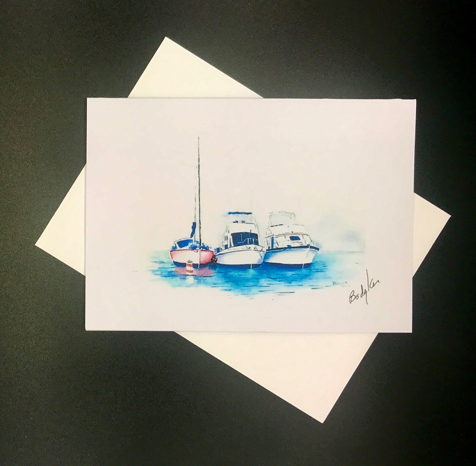 Three Boats, Blank Greeting Cards w/envelopes, Notecards, Original Art