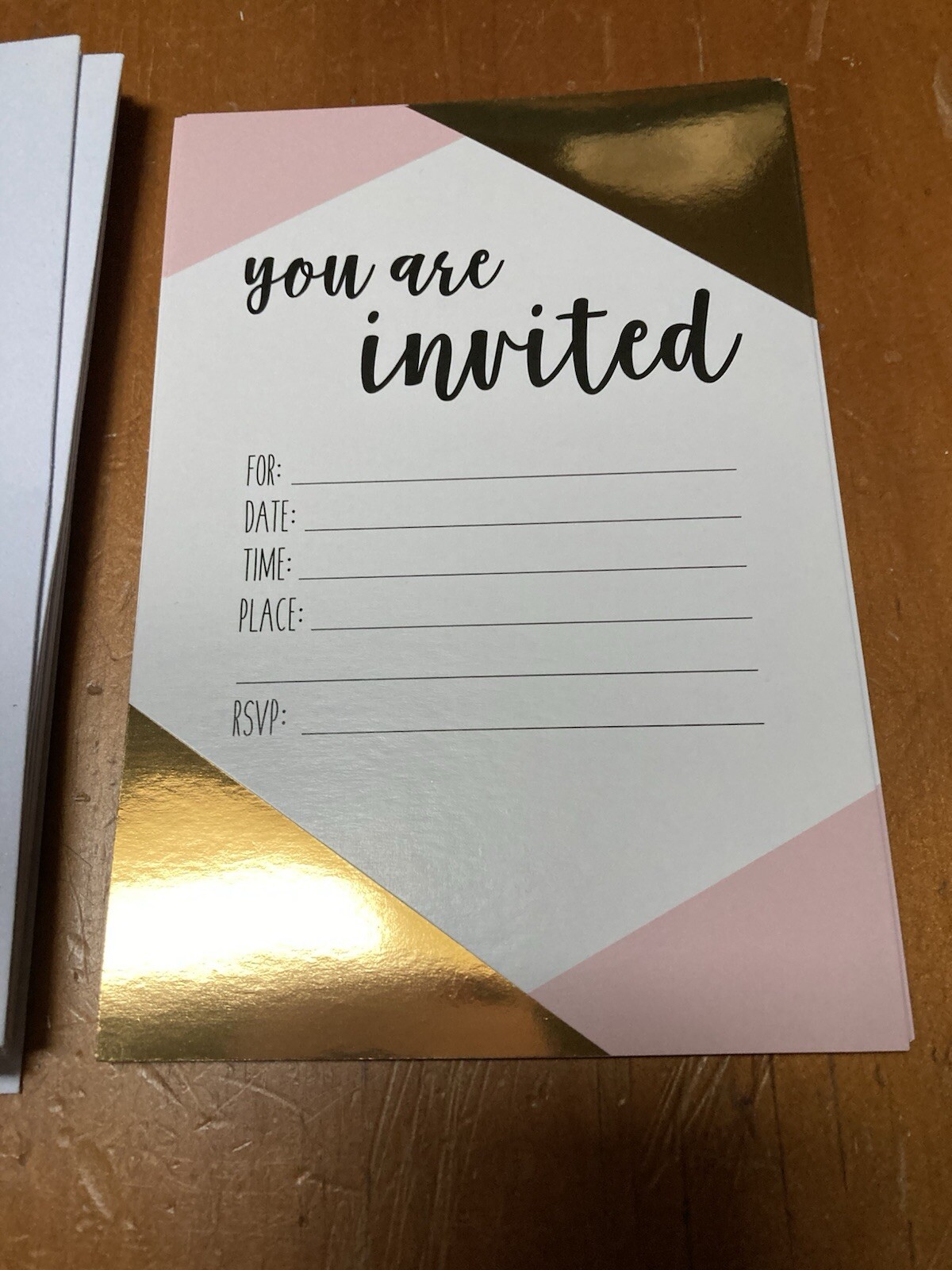 PINK AND GOLD 6 COUNT INVITATIONS 4 X 6 INCHES