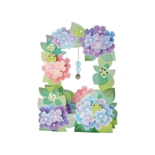 Cute Hydrangea Greeting Card with Frog and Bell – Japanese Stationery