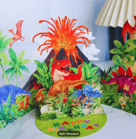 ADORABLE 3D DINOSAURS POP UP BIRTHDAY CARD FOR BOYS OR GIRLS DINOSAUR LOVERS