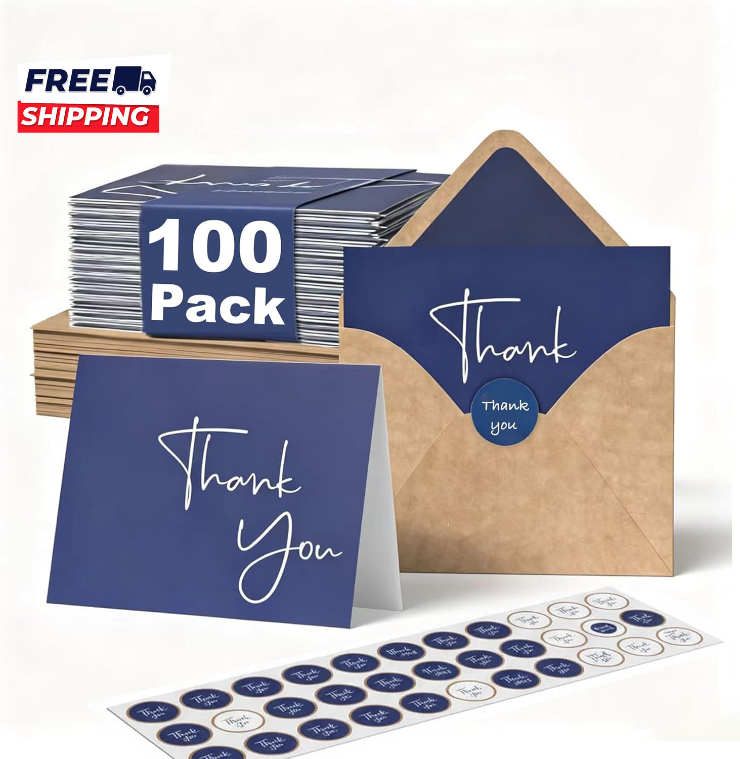 100 Pack Thank You Cards with Envelopes Bulk Set & Stickers – 4X6 Inch Blank Tha