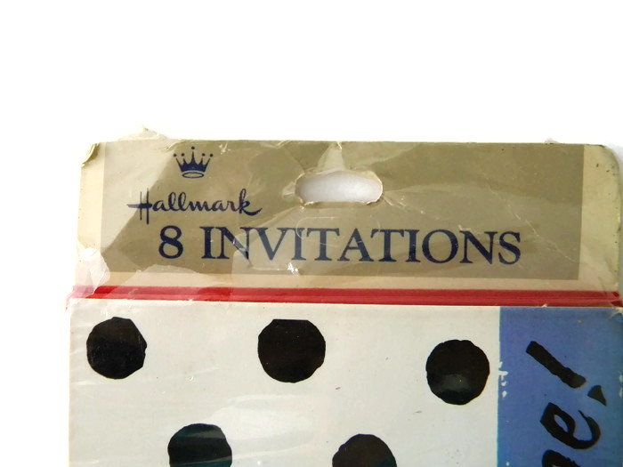 1968 Sealed Polka Dot Party Invitations Set of 8 by Hallmark Black White Blue
