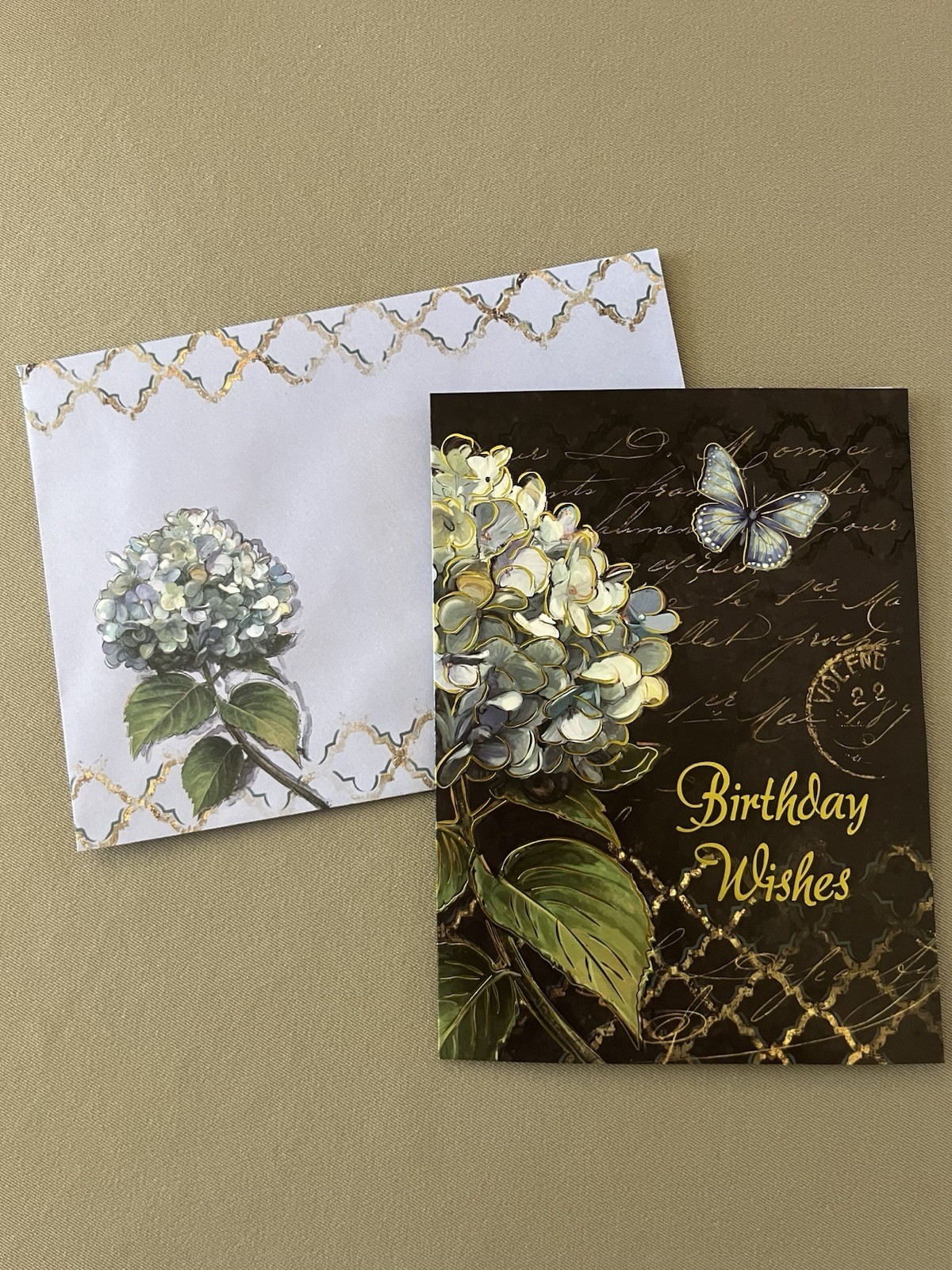 Beautiful Birthday “Hydrangea & Butterfly” Greeting Card & Matching Envelope-New