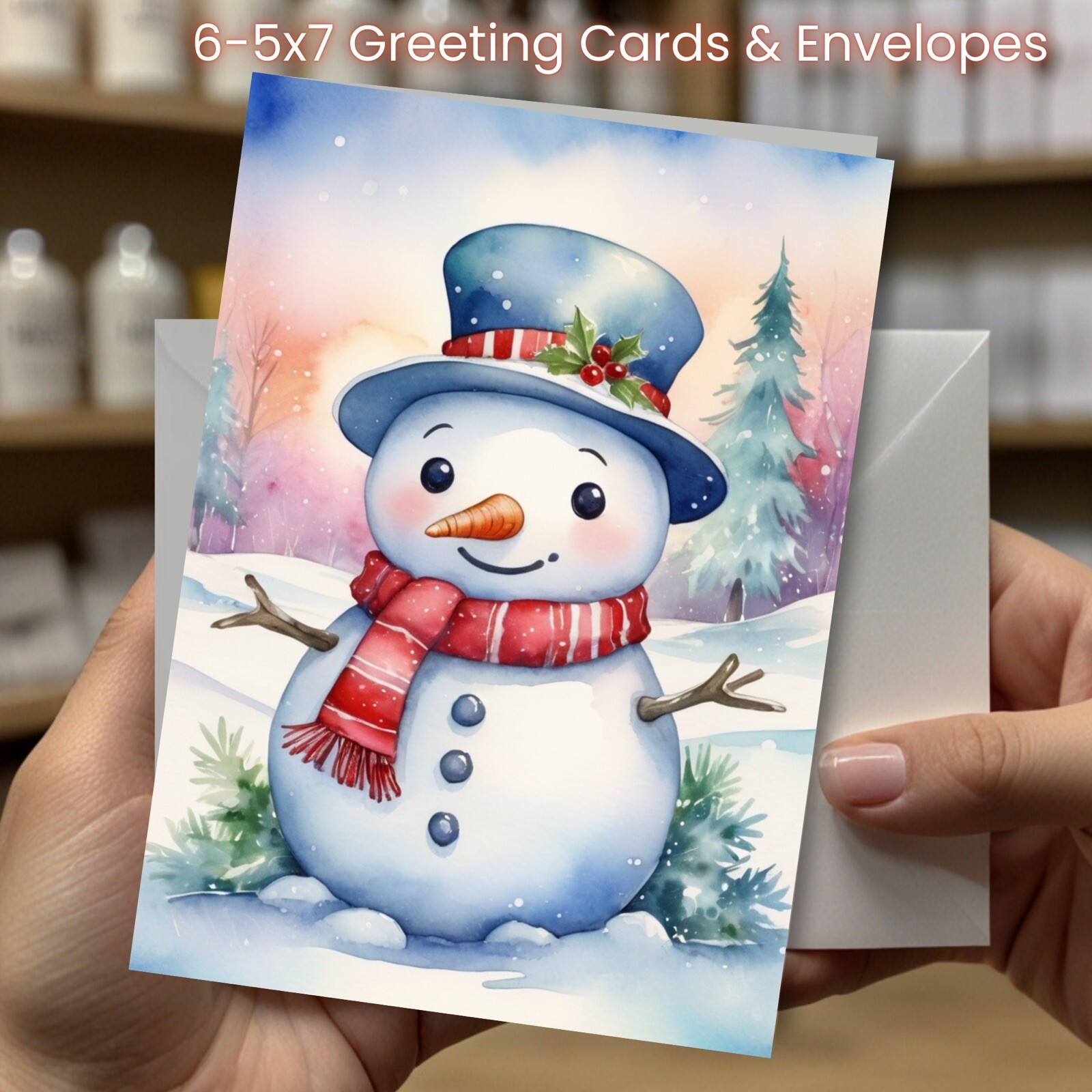 Christmas Greeting Cards w/ Envelope – Set of 6 -5×7 Cards & Envelopes #036
