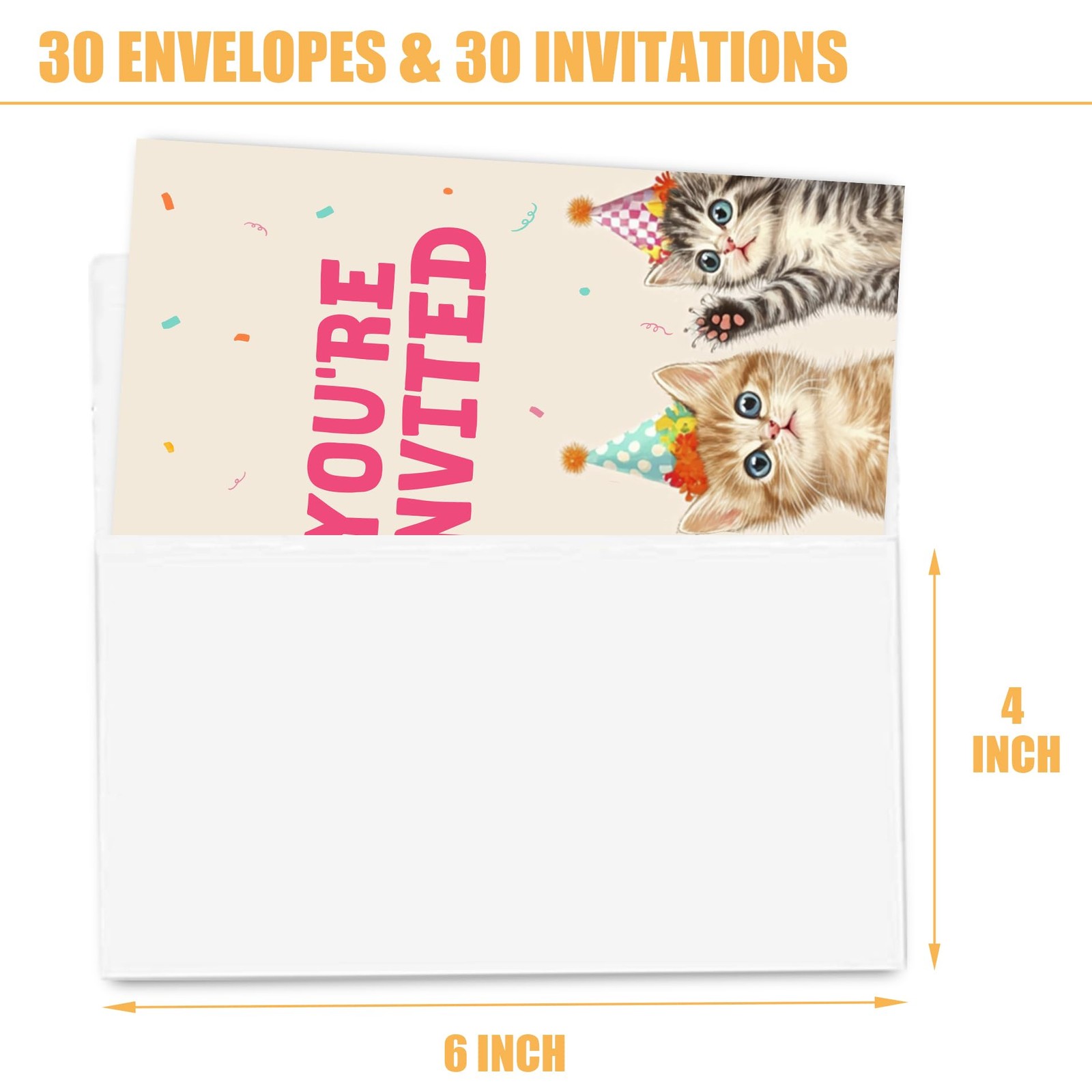 30 PCS Cat Pawty Happy Birthday Party Invitation Card Double Sided 4×6 Inch