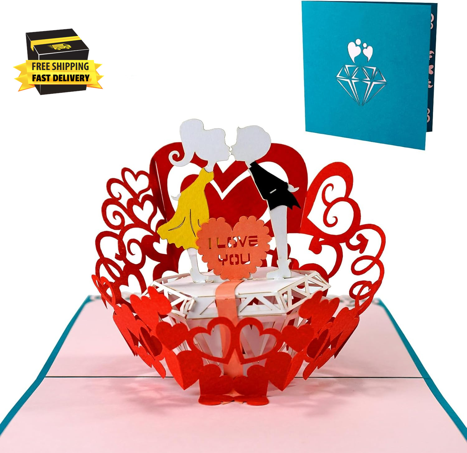 Valentines Day Pop up Card – Couple Kiss Pop up Valentines Card Card for Her Him
