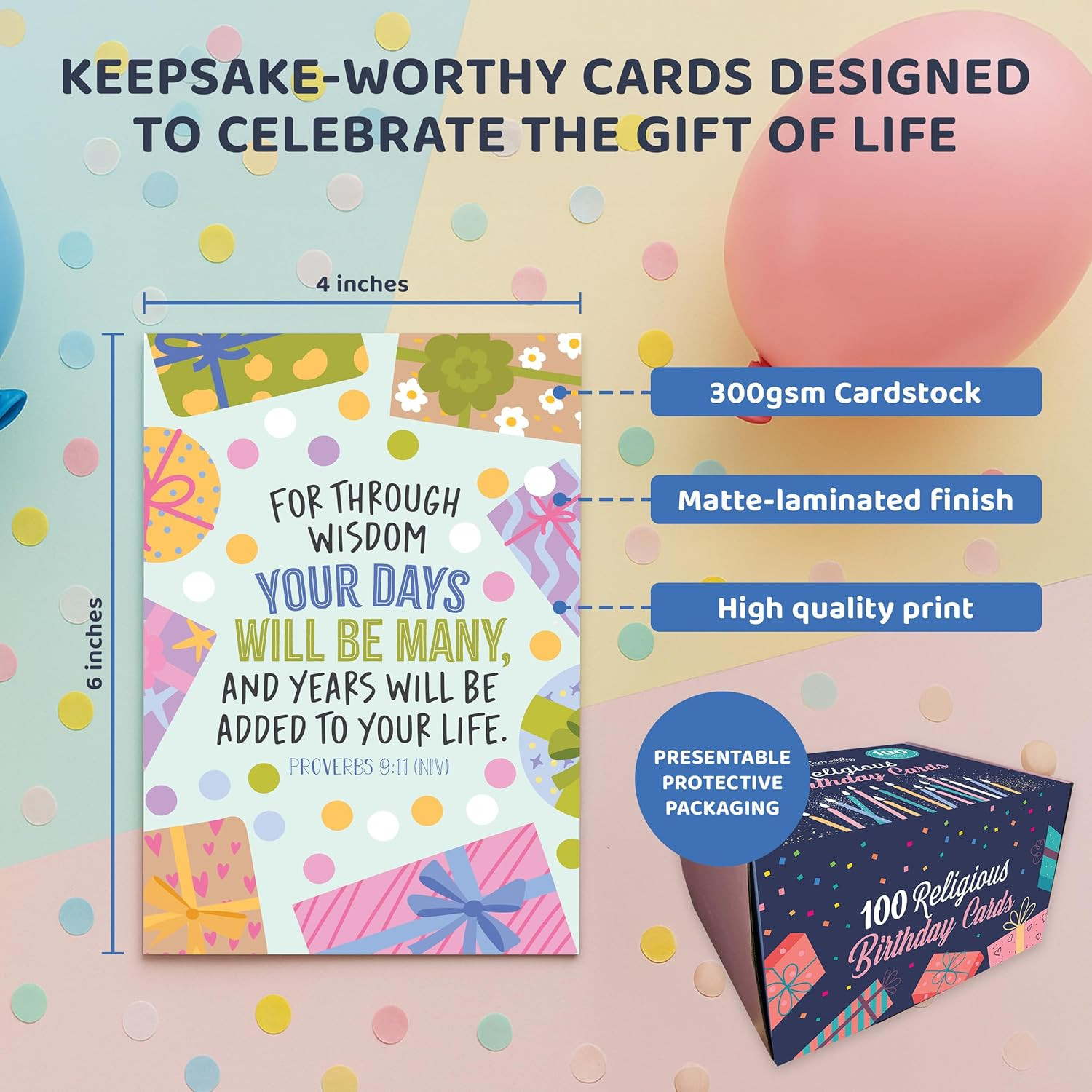 100 Pack 4x6in Christian Birthday Cards Bulk with Envelopes and Stickers, 25 Fol