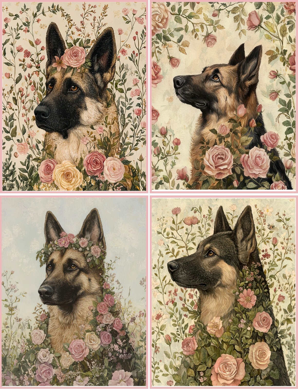 8 German Shepherd shabby chic glossy blank fold out note card with envelopes