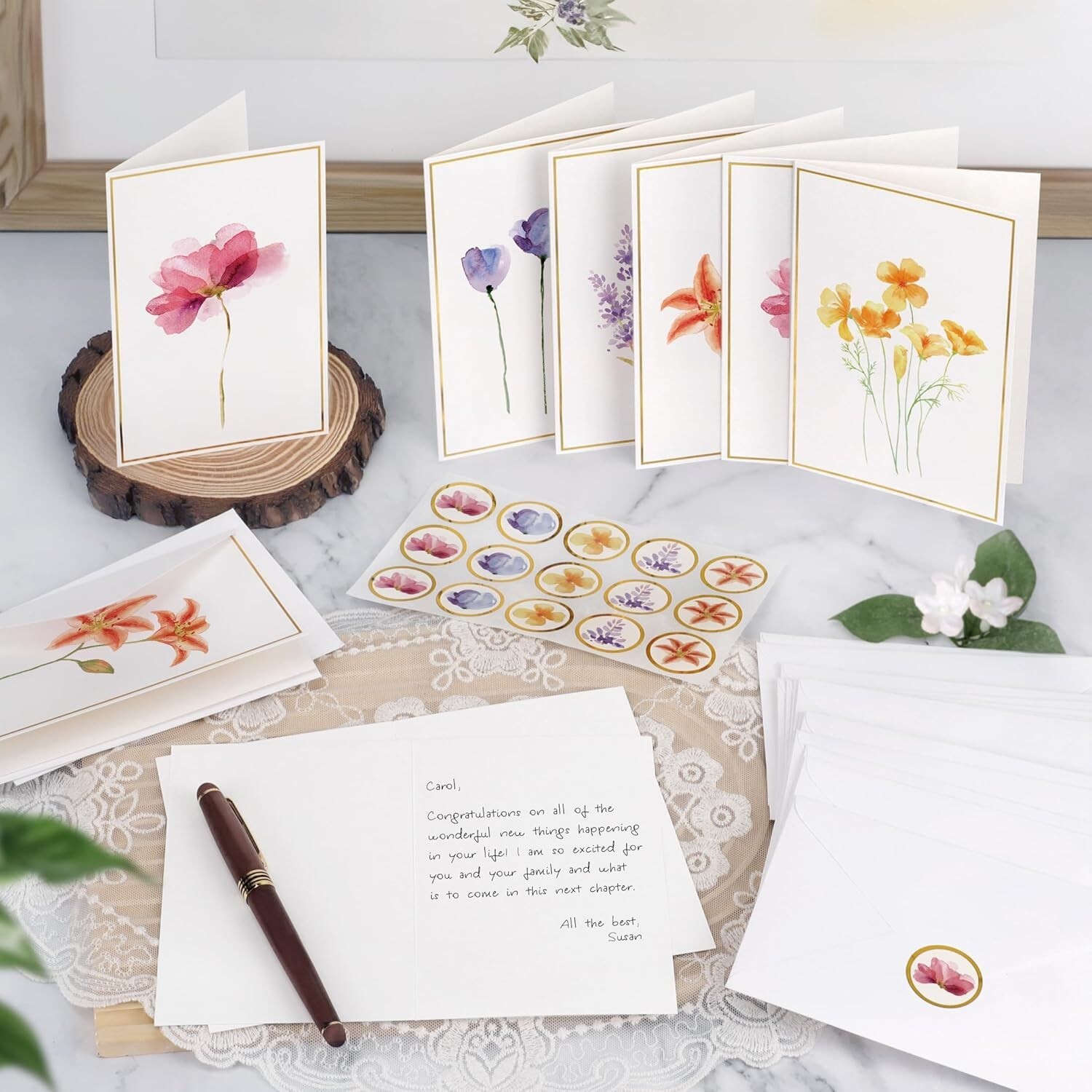 30 Pack Blank Greeting Cards with Envelopes 5 Assorted Floral Designs New