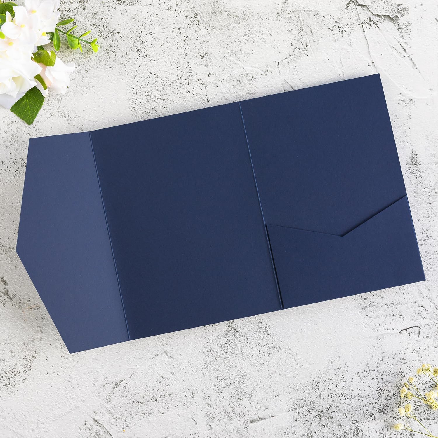 20 PCS Navy Blue Tri-fold Laser Cut Wedding Invitation Pockets for 5×7 Weddin…