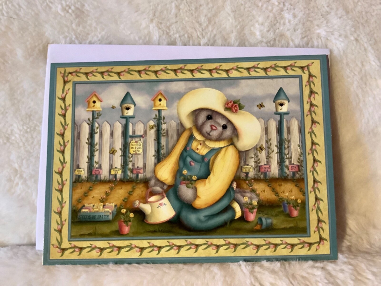 Thinking of You Encouragement Card Sweet Gardening Bear Bible Verse