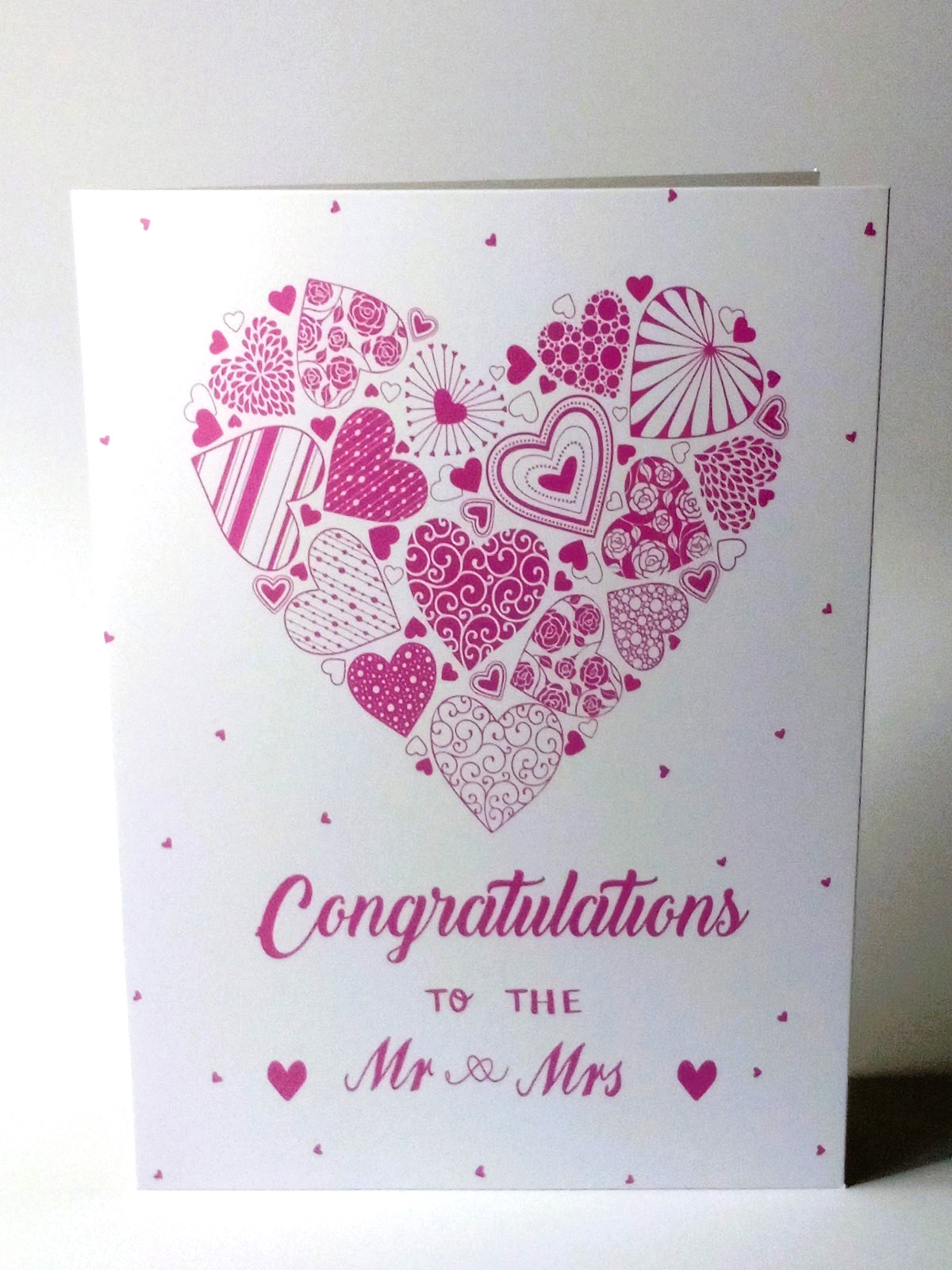 Wedding Greeting Card, Congratulations To The Mr. & Mrs, Pink Heart, Marriage