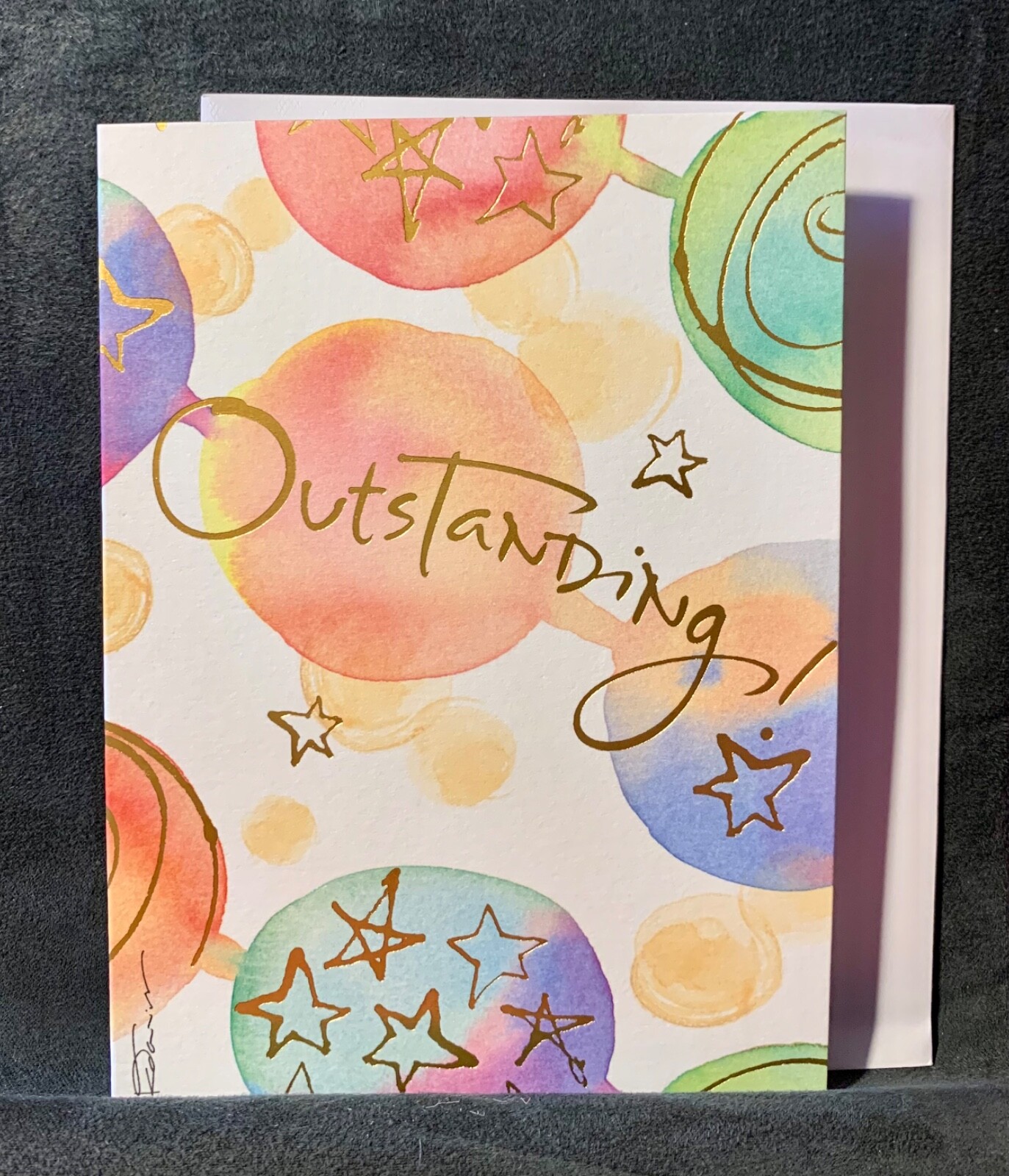 Congratulations Great Job Greeting Card Watercolor Rainbow Bubbles