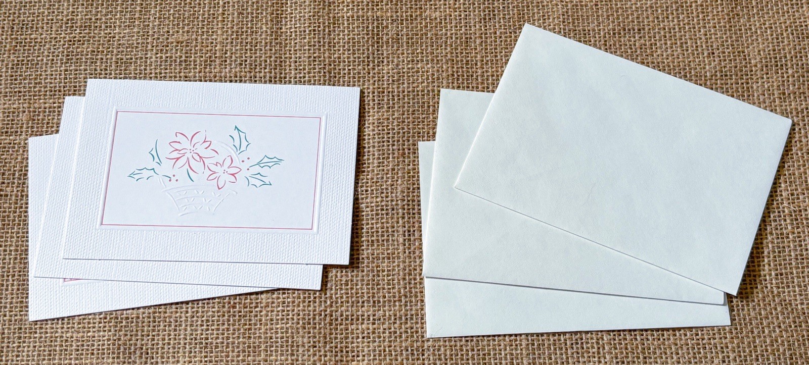 Hallmark Poinsettia Christmas Card Set Blank Inside Simple Design Minimalist