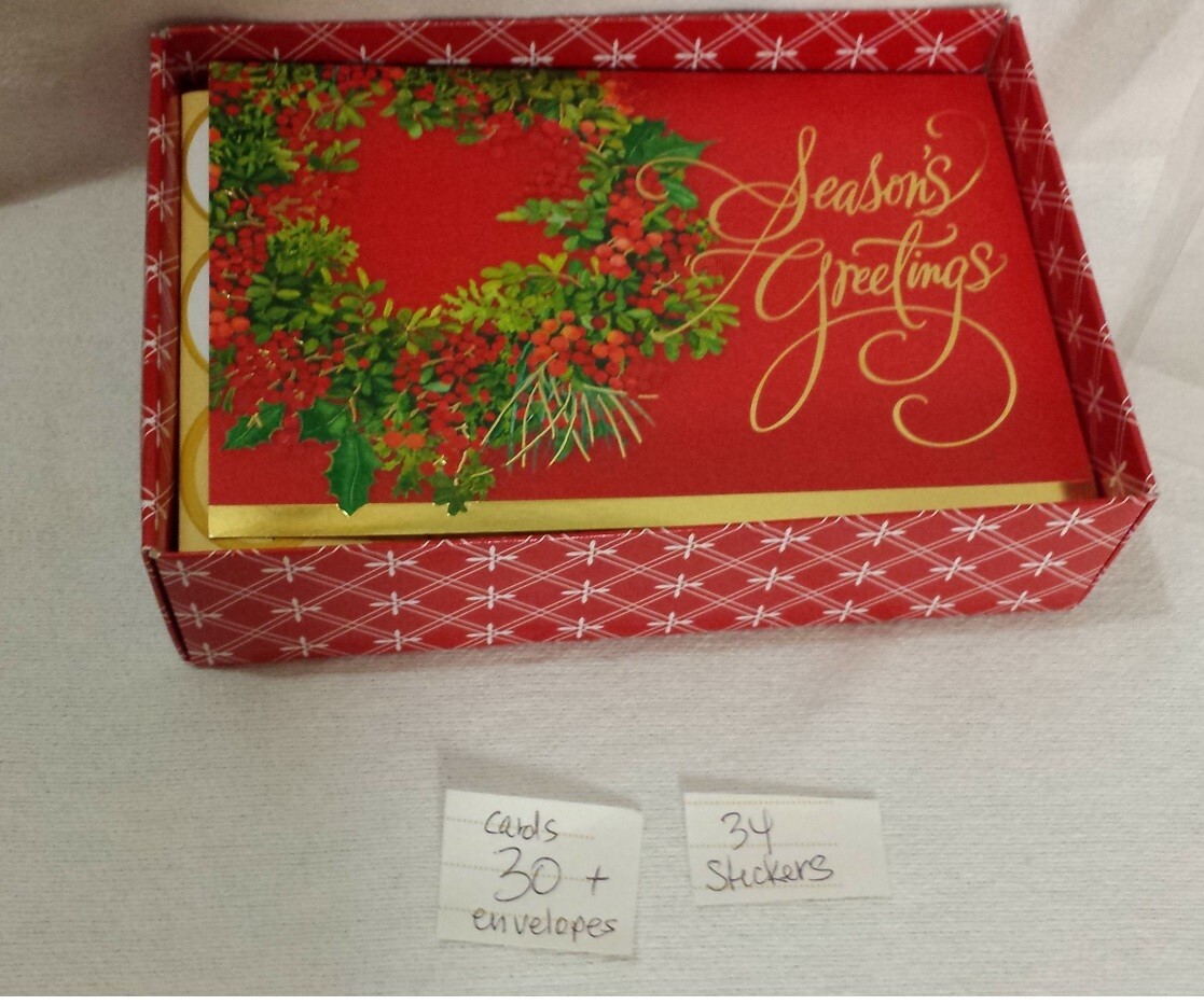 Christmas Greeting Cards w/ Envelopes+ Seasons Greetings Partial Box Lot/30