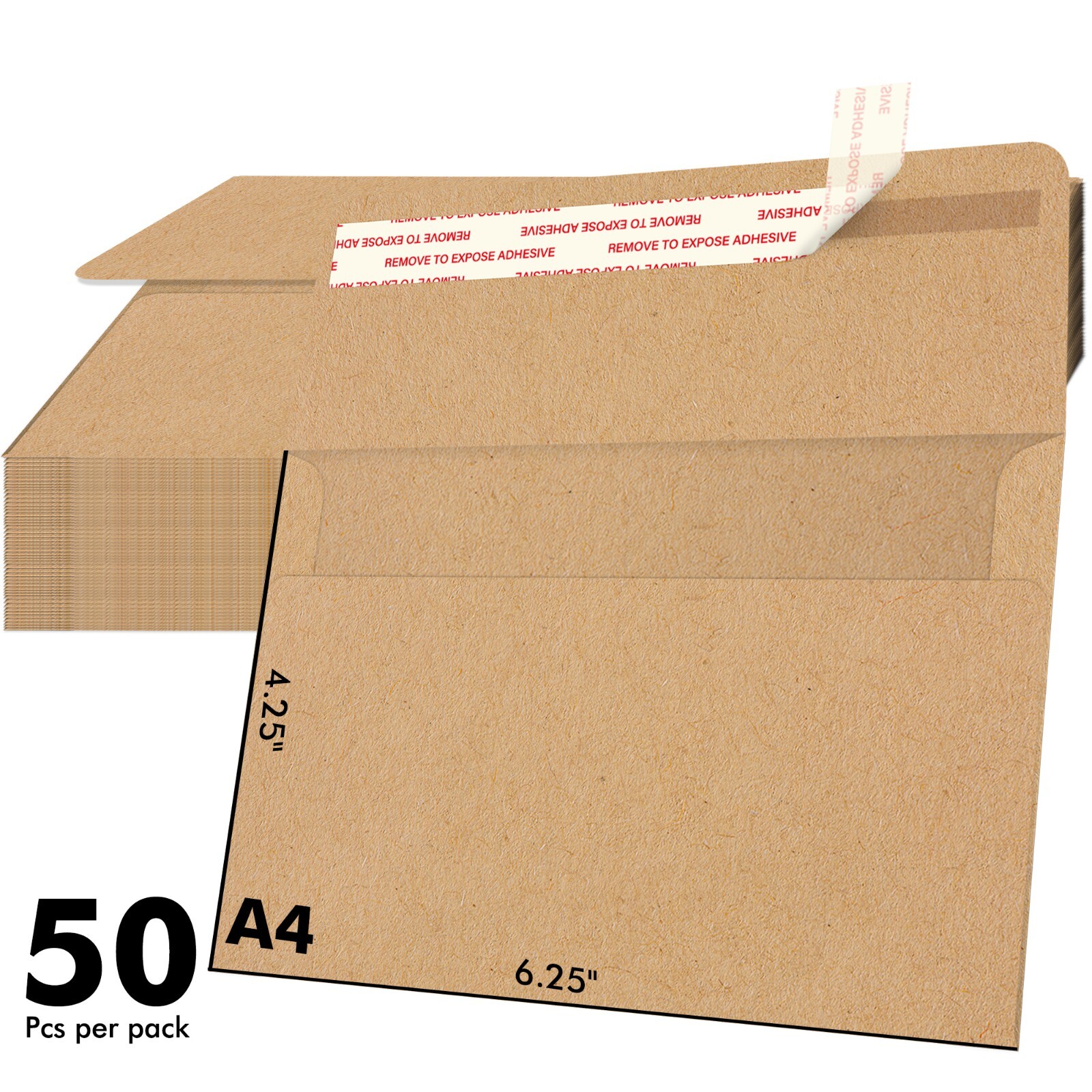 Brown Kraft Envelopes 4×6 A4 Self Seal Invitation Envelope 4.25×6.25 50PK 115gsm