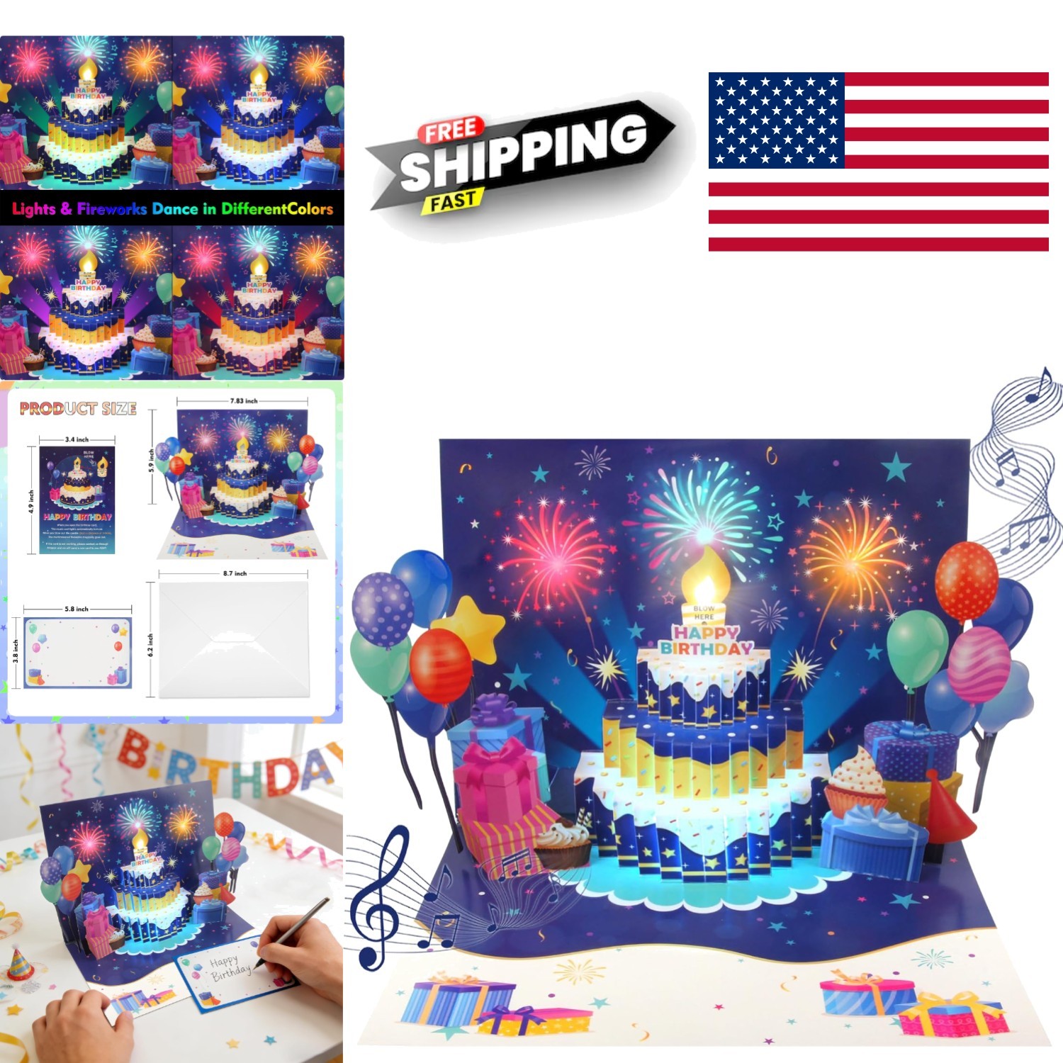 Musical 3D Pop Up Birthday Card with Fireworks Lights for Special Occasions