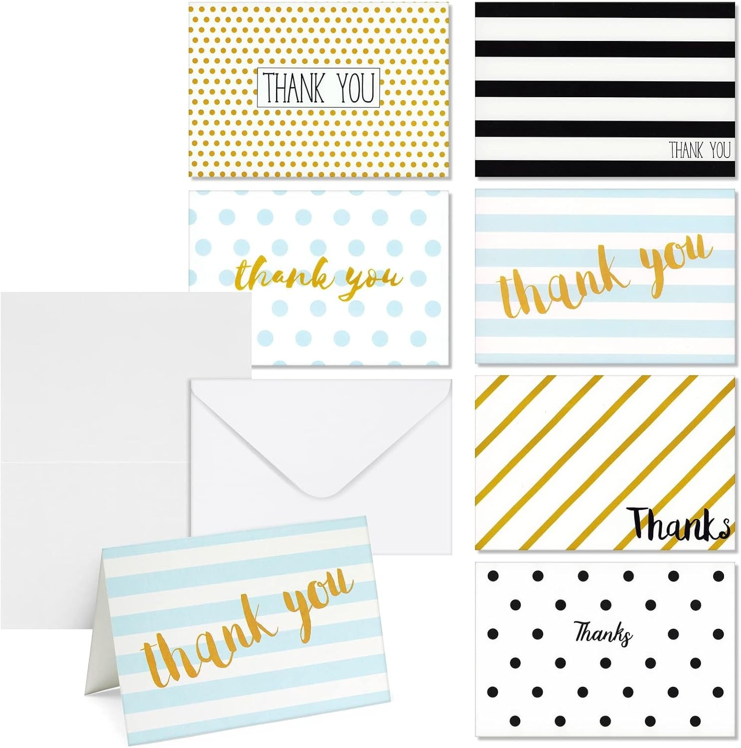 Thank You Cards with Envelopes – 4X6 In, 144-Pack, 6 Assorted Polka Dot & Stripe