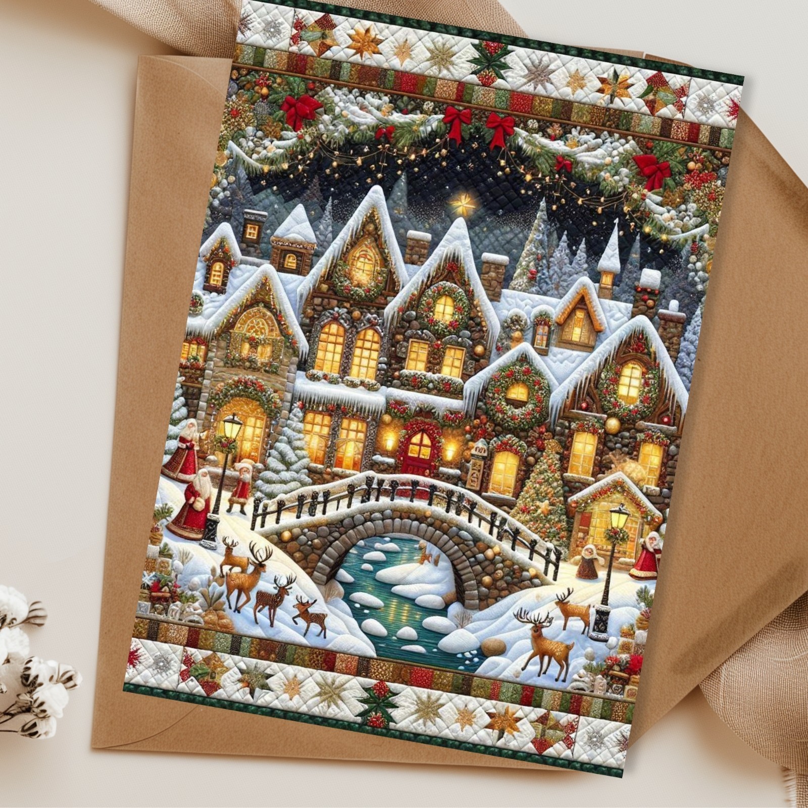 20 Christmas Village Greeting Cards w/ Envelopes Blank Holiday Cards 5×7
