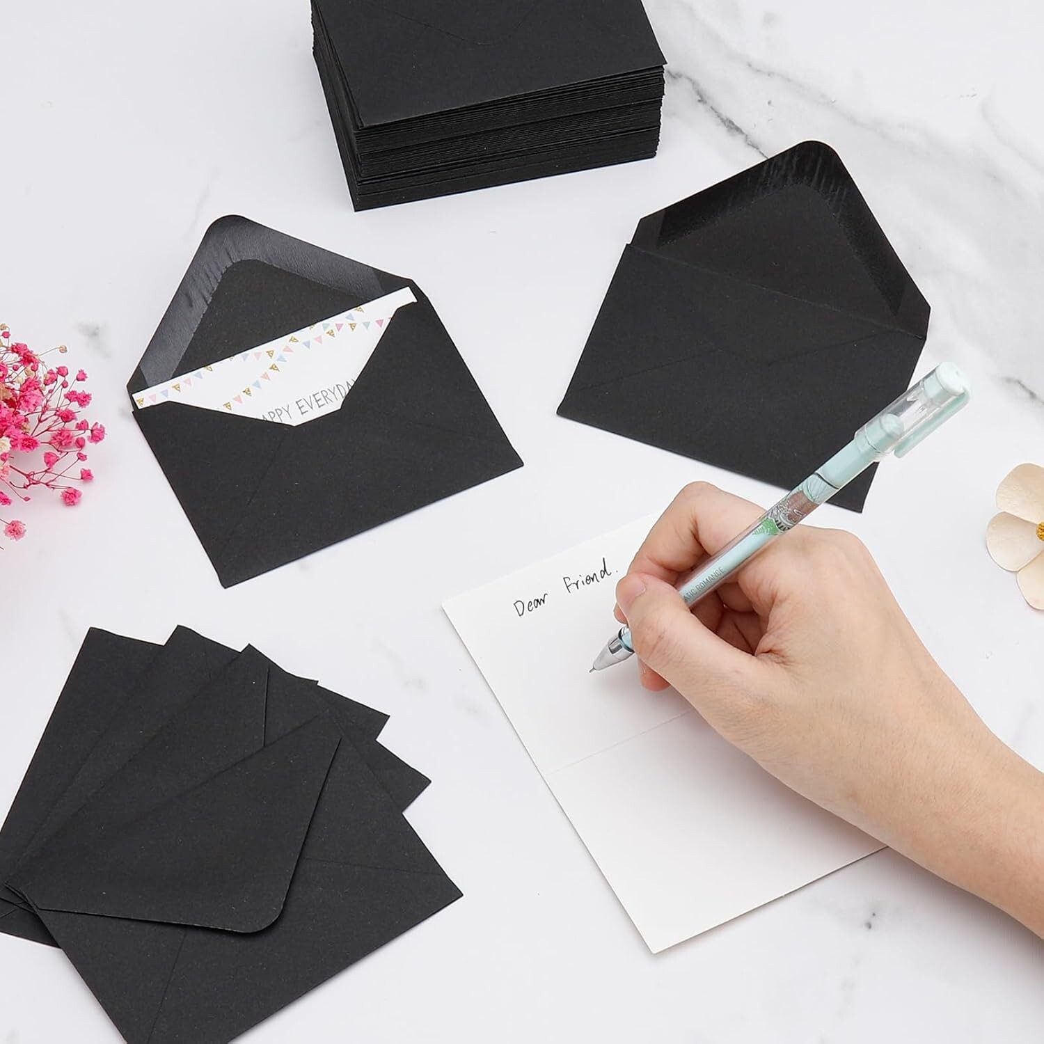 100 Sets Mini Black Envelopes with Small Blank Gift Business Card Wedding