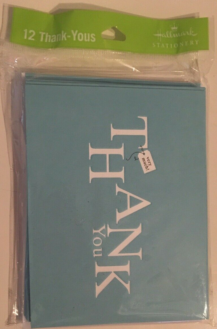 Hallmark Thank You Notes & Envelopes Pack Of 12 Teal White Blank Inside NEW