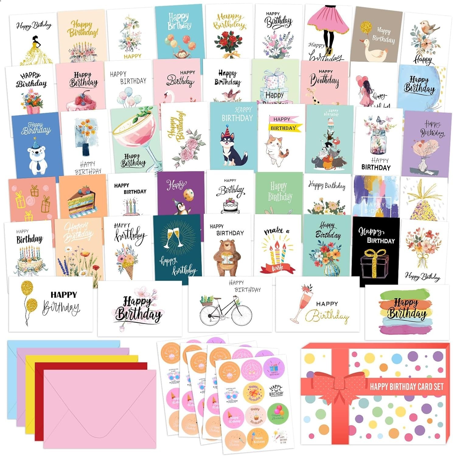 New 50/100 PCS Happy Birthday Cards Bulk with Envelopes, 4X6 Assorted Birthday