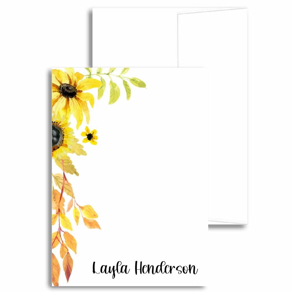 Personalized Sunflower Flowers Stationery Note Cards Gift with Name (SETS OF 20)