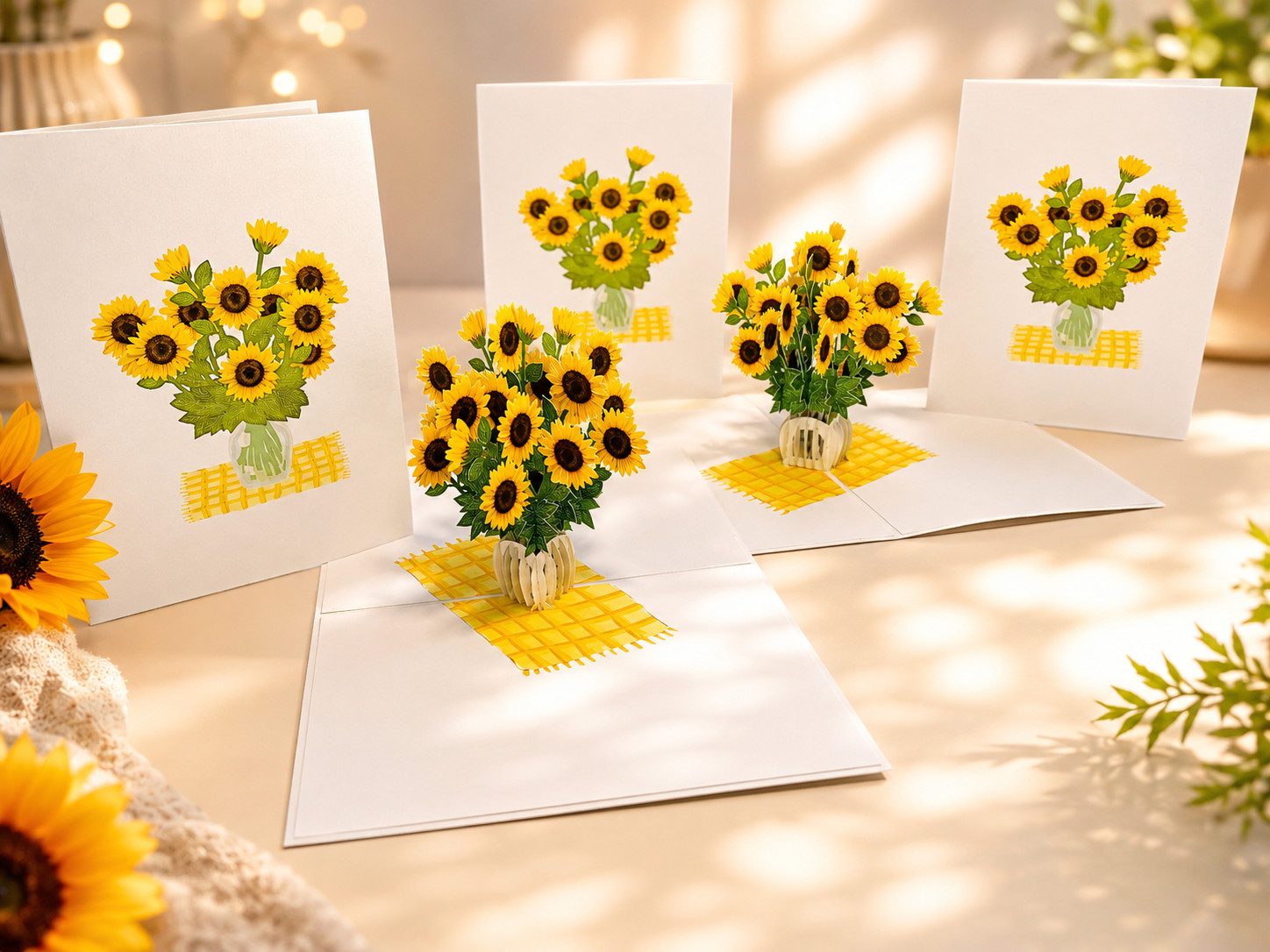 Origami Pop Cards Golden Sunflower Bouquet Happy Birthday Pop Up Card Handmade