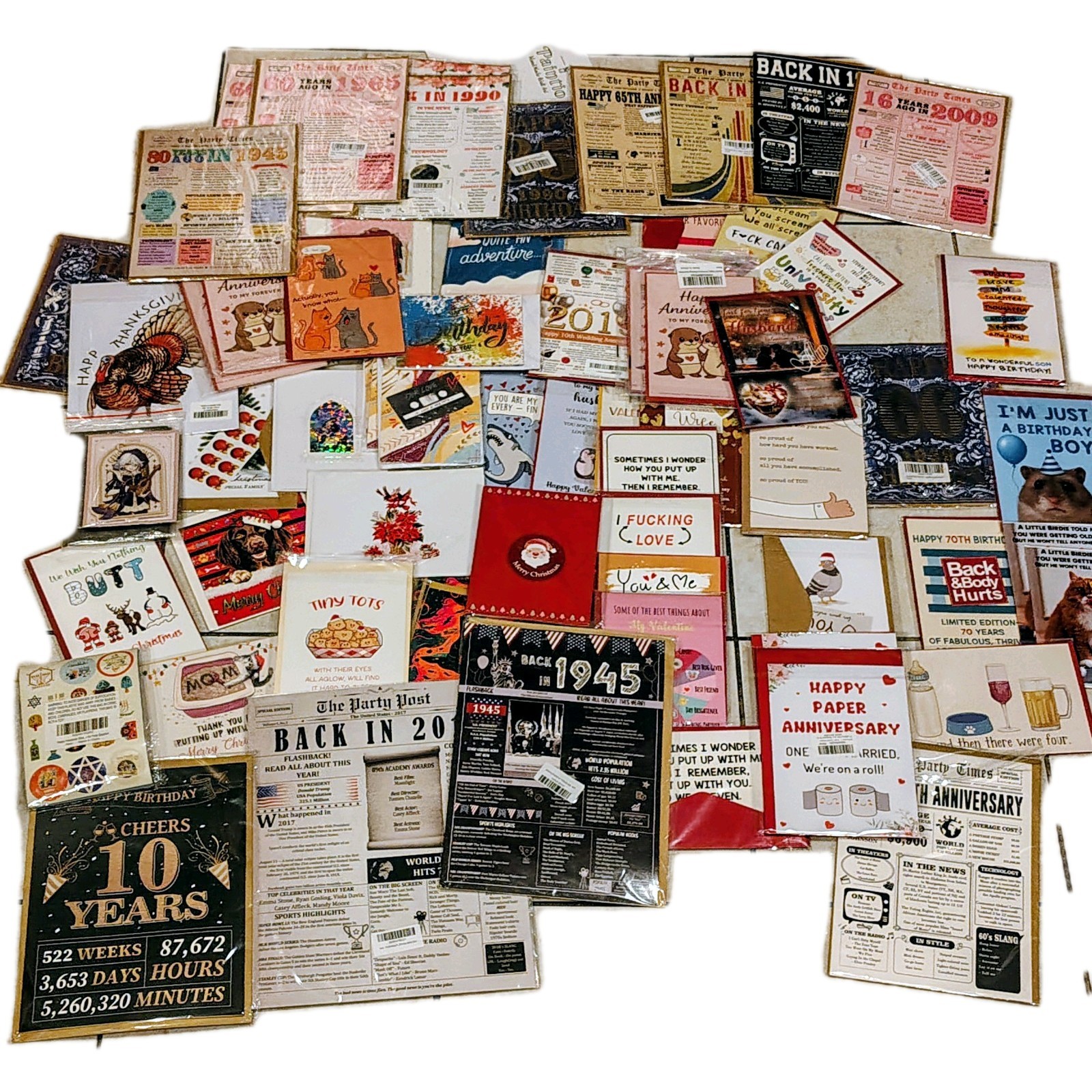 Lot Of 70 + Greeting Cards W. Envelope Humor Birthday Large Size All Occassions