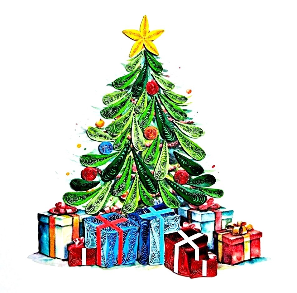 Handmade Christmas Tree Quilling Card – Unique Holiday Greeting Card – 3D Card
