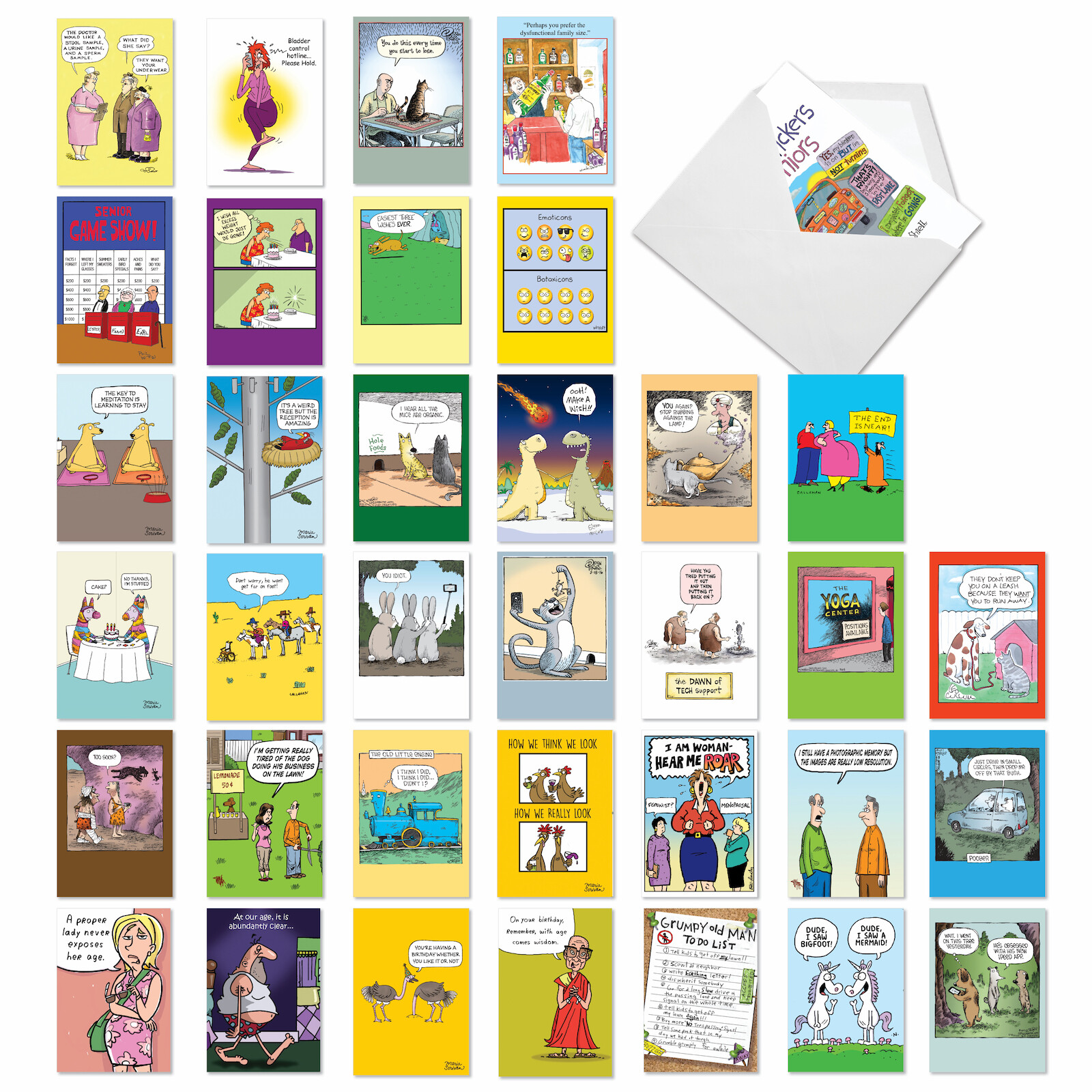 36 Asst’d Set Funny All Occasions Greeting Cards w/ 5×7″ Env. – Cartoon Party