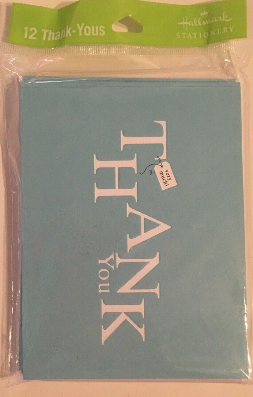 Hallmark Thank You Notes & Envelopes Pack Of 12 Teal White Blank Inside NEW