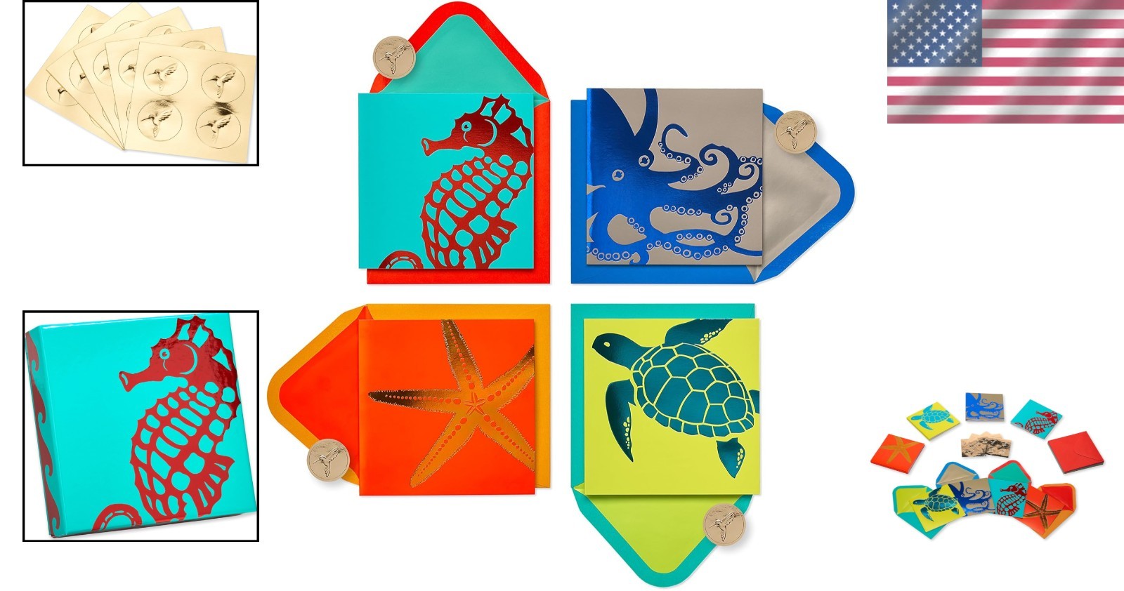 Elegant 20-Pack Blank Note Cards Featuring Colorful Sea Creatures & Envelopes