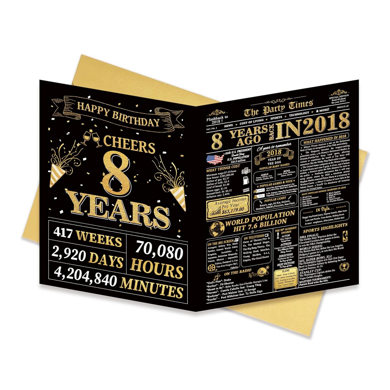 Retro 8th Birthday Card Poster for Daughter Son Years Old Decoration Gift